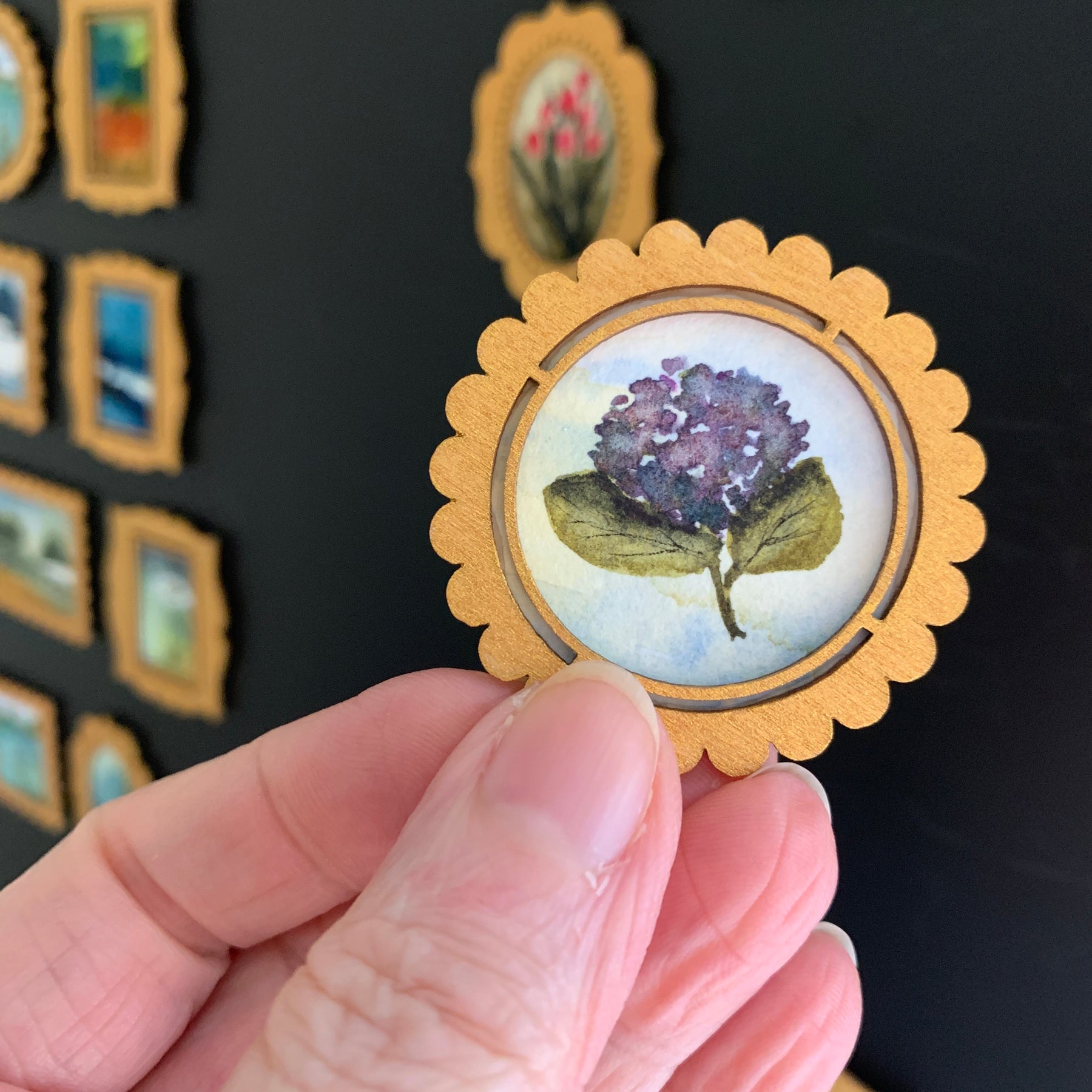 Hand Painted Fridge Magnet Set - 5 Framed Mini Paintings