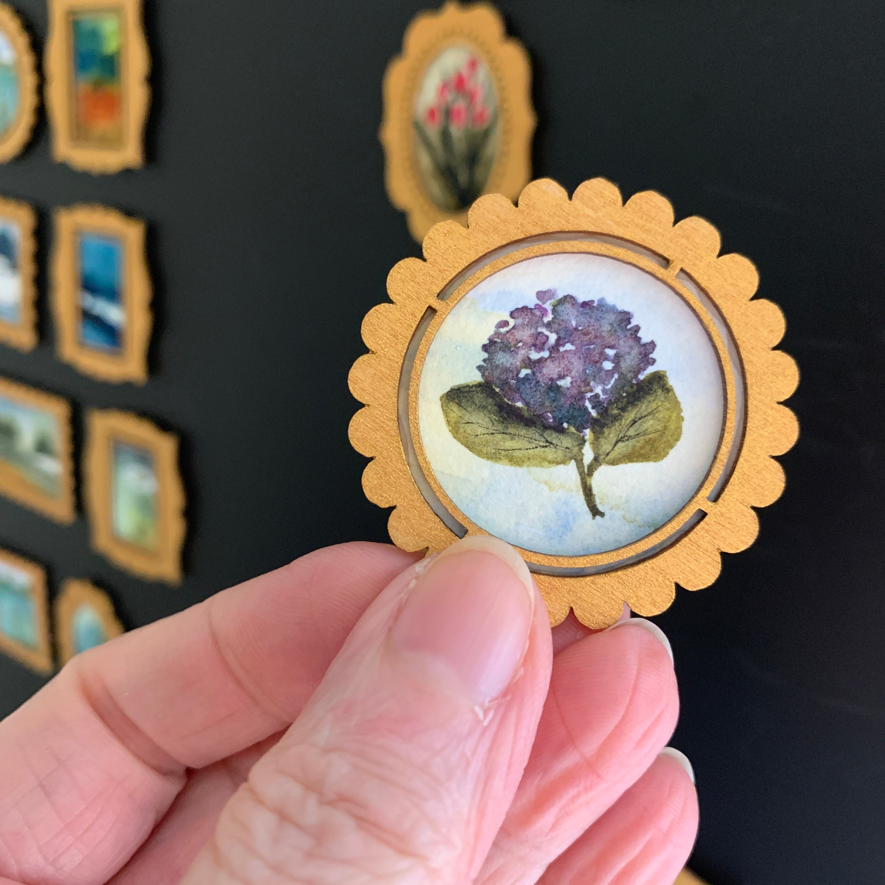 Hand Painted Fridge Magnet Set - 5 Framed Mini Paintings