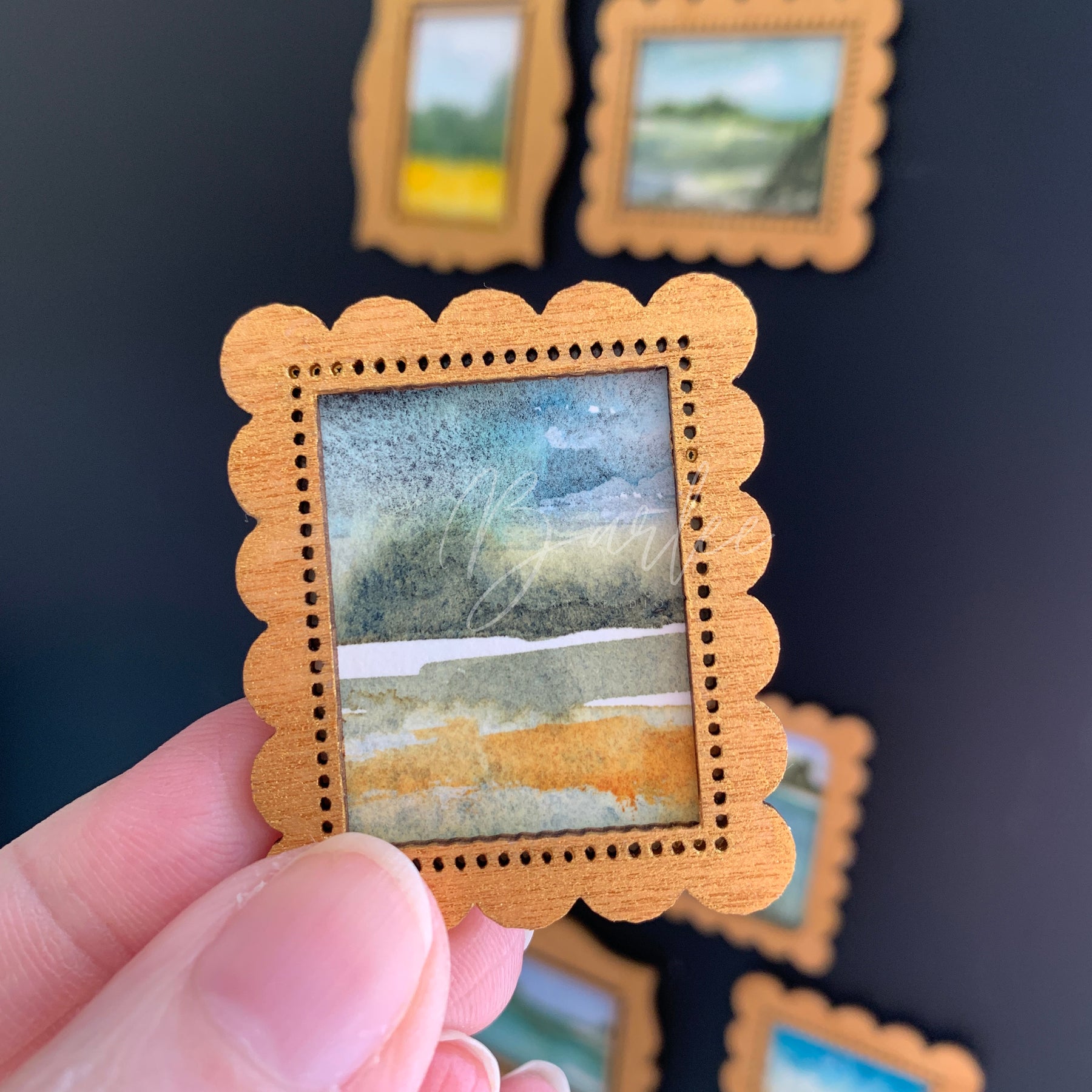 Hand Painted Fridge Magnet Set - 5 Framed Mini Paintings