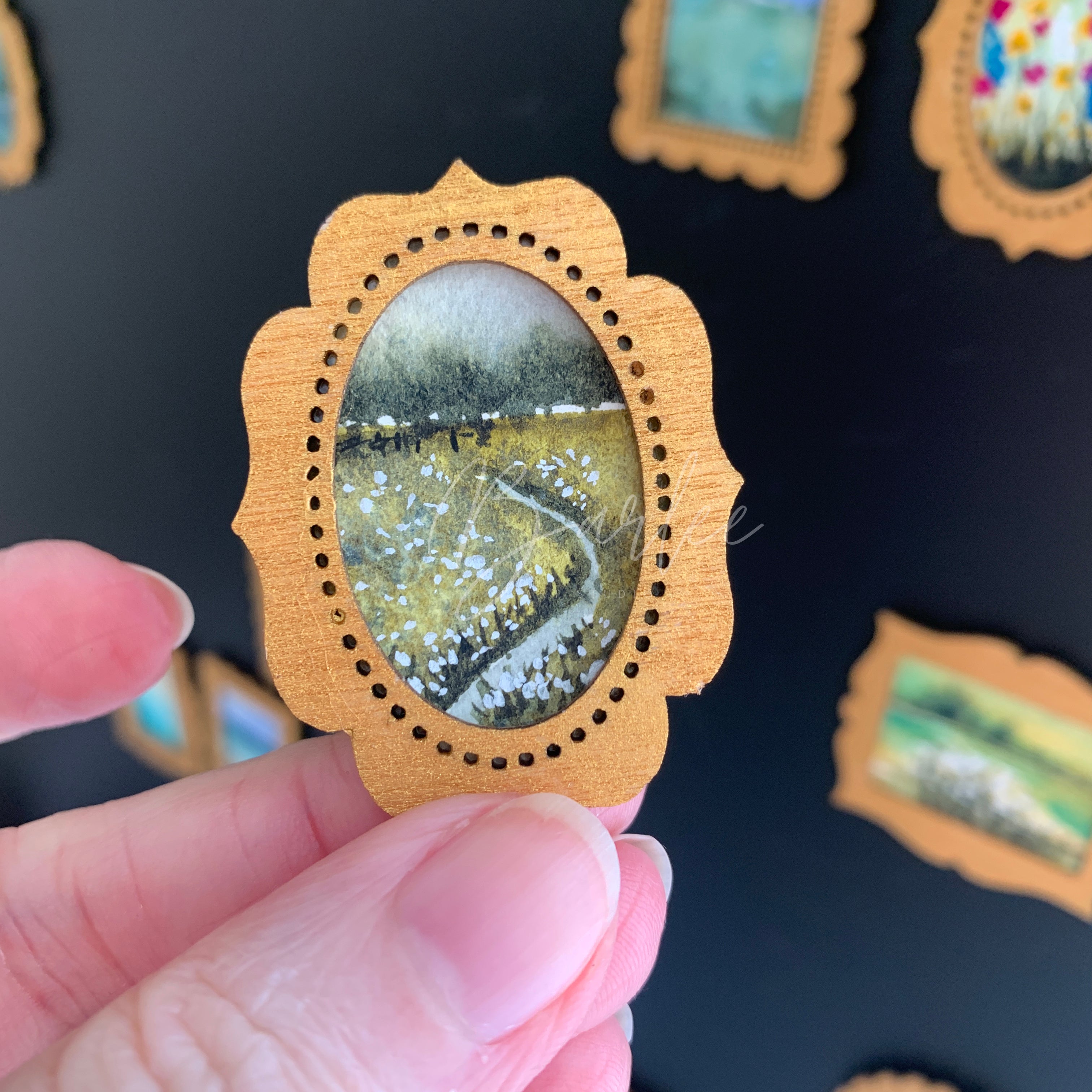 Hand Painted Fridge Magnet Set - 5 Framed Mini Paintings