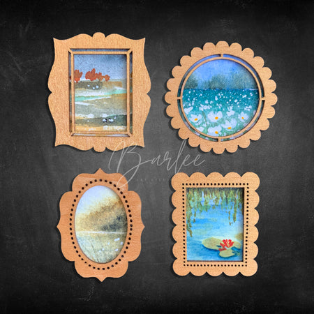 One of a Kind - Hand Painted Fridge Magnet Set - 4 Framed Mini Paintings