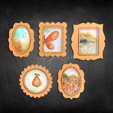 Hand Painted Fridge Magnet Set - 5 Framed Mini Paintings