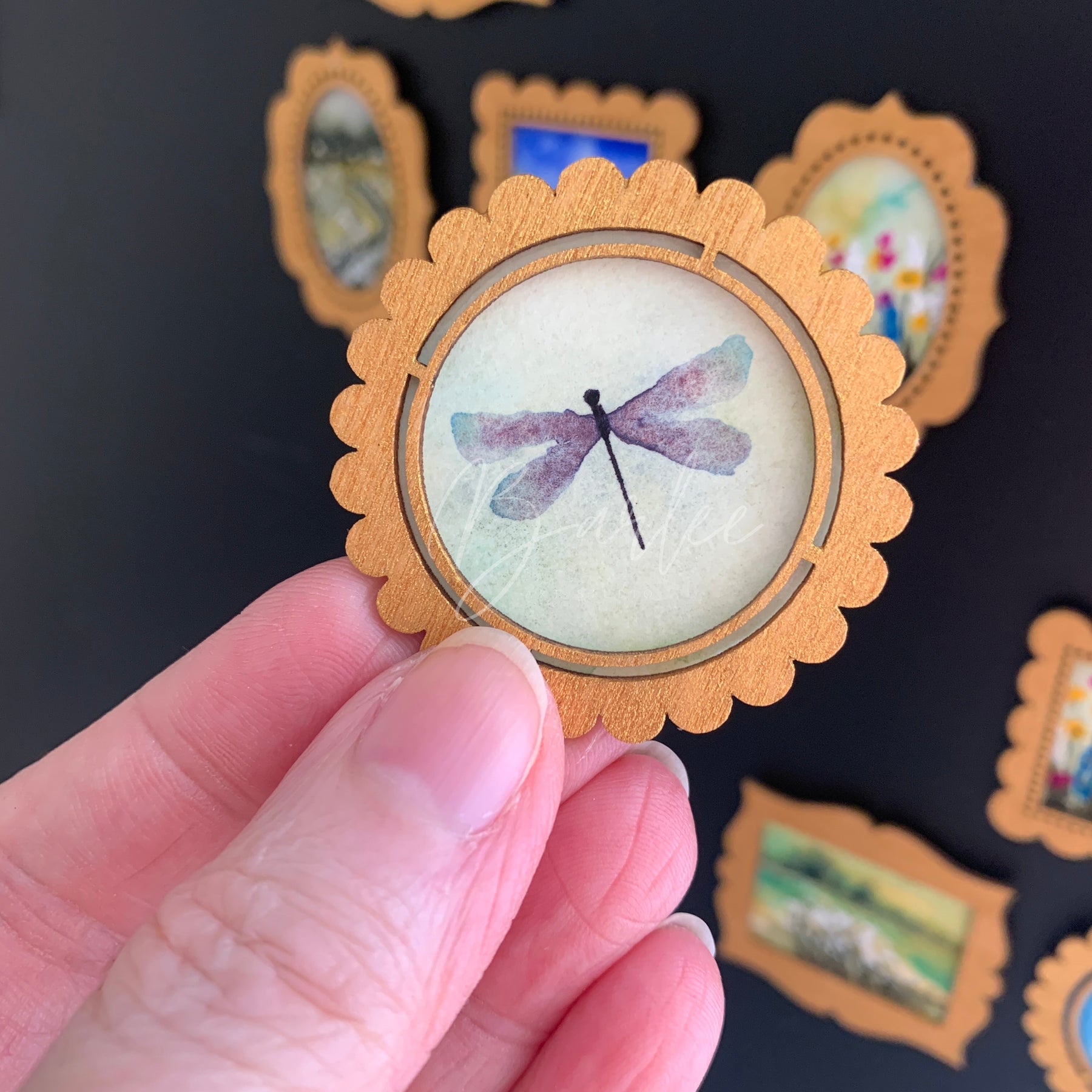 Hand Painted Fridge Magnet Set - 5 Framed Mini Paintings