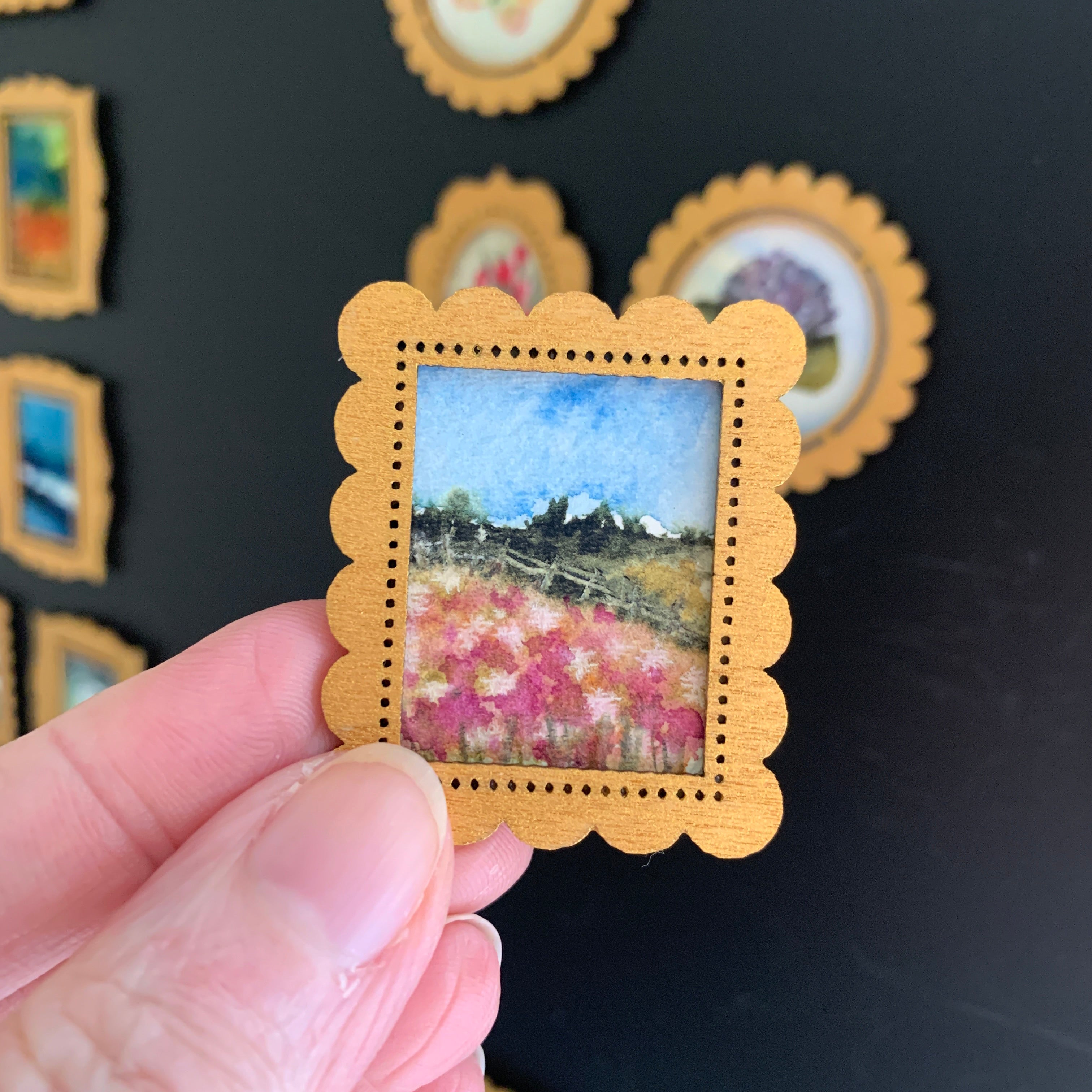 Hand Painted Fridge Magnet Set - 5 Framed Mini Paintings