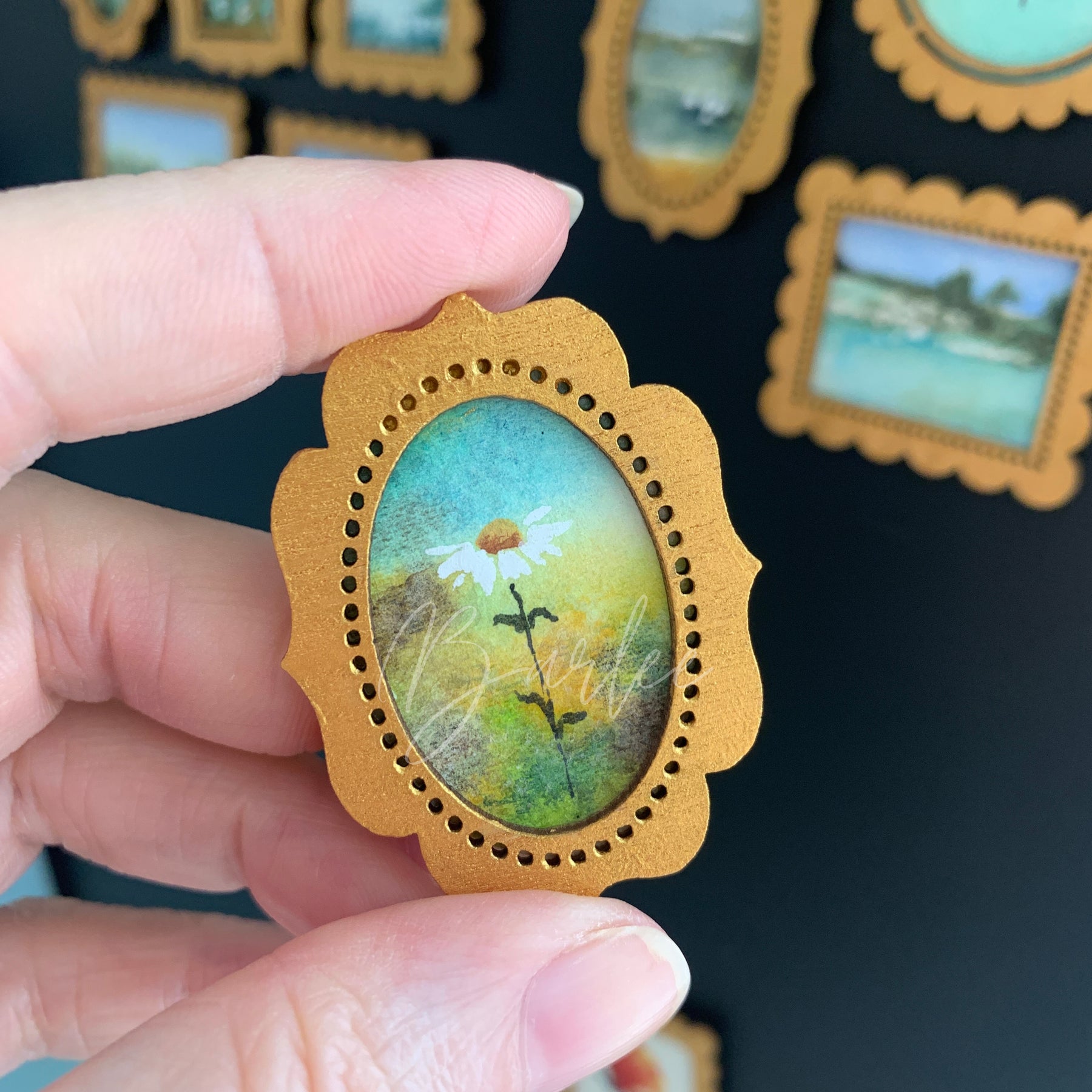 Hand Painted Fridge Magnet Set - 5 Framed Mini Paintings