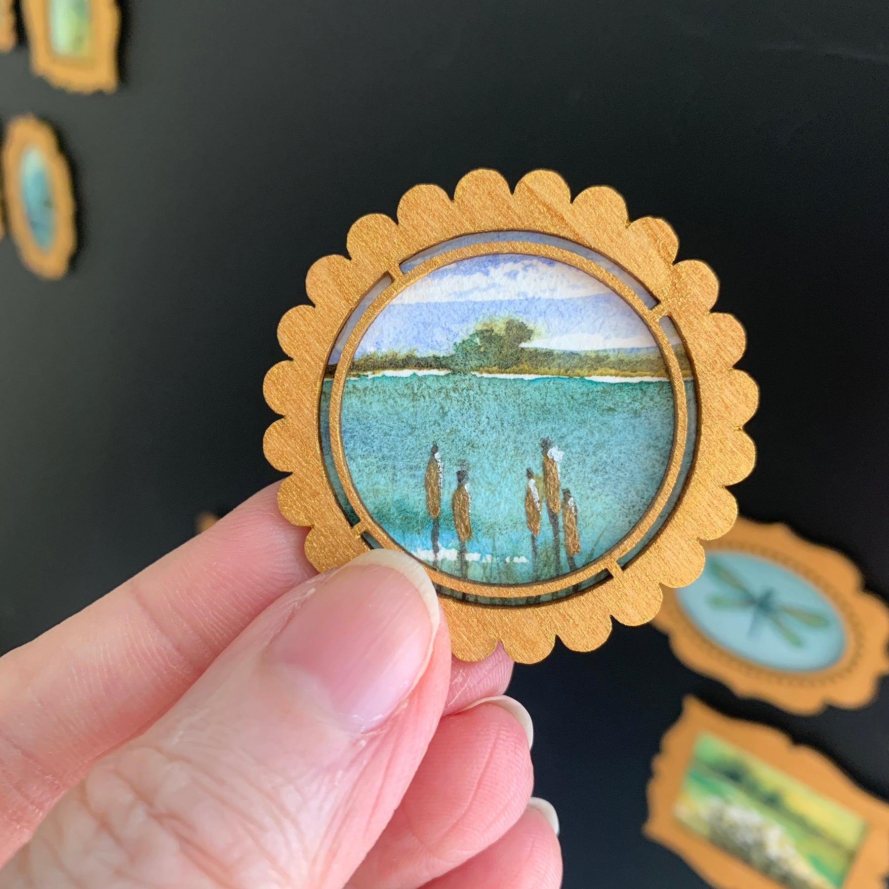 Hand Painted Fridge Magnet Set - 5 Framed Mini Paintings