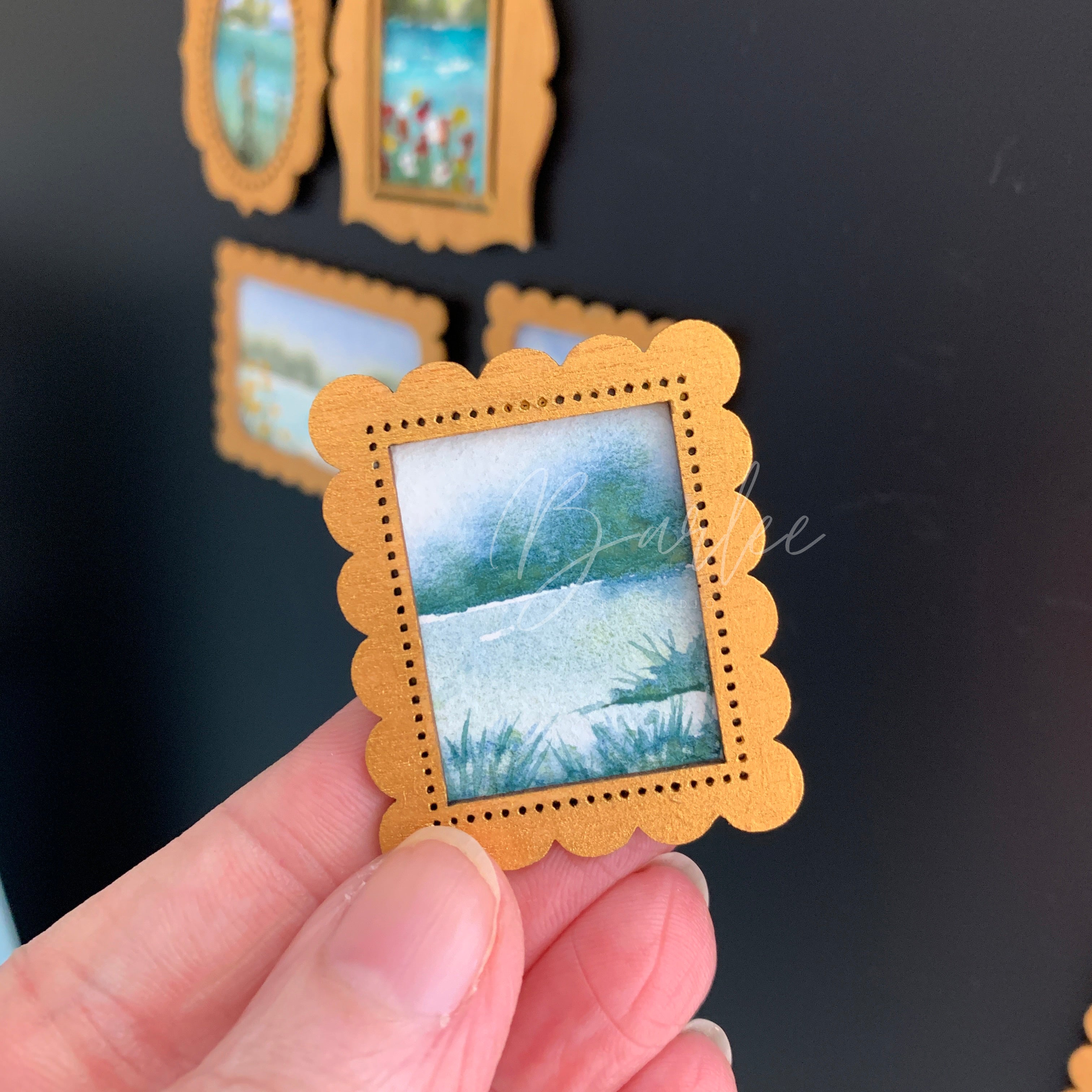 Hand Painted Fridge Magnet Set - 5 Framed Mini Paintings