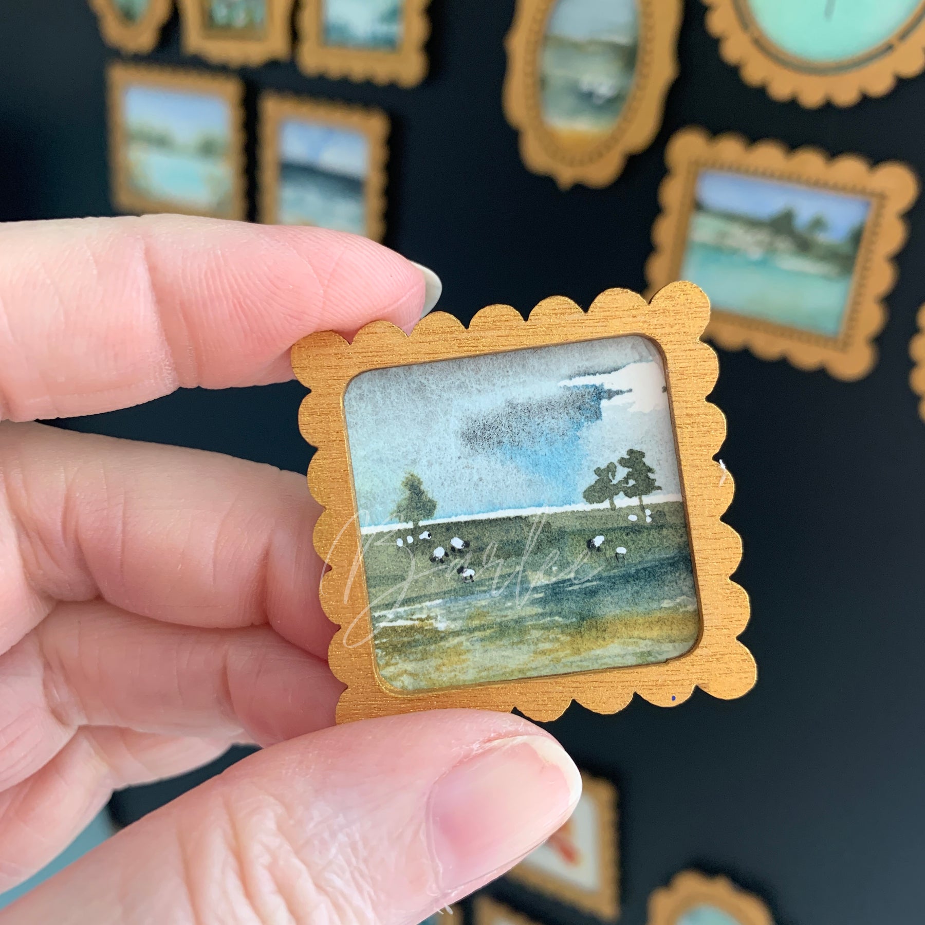 Hand Painted Fridge Magnet Set - 5 Framed Mini Paintings