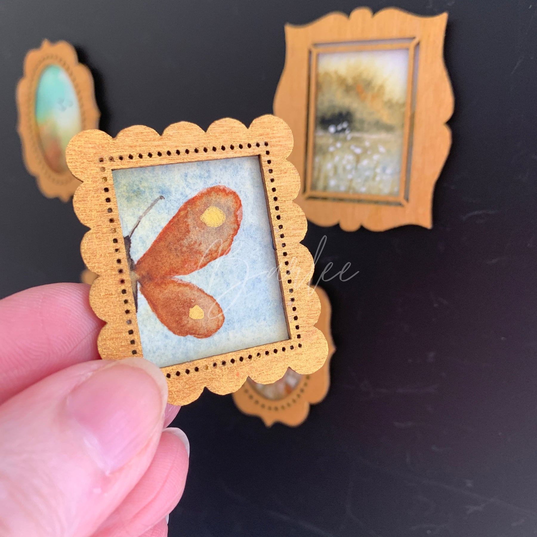 Hand Painted Fridge Magnet Set - 5 Framed Mini Paintings