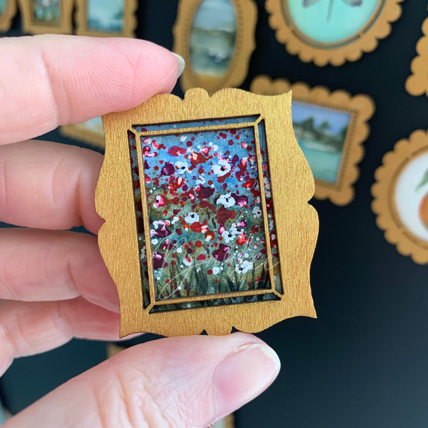 Hand Painted Fridge Magnet Set - 5 Framed Mini Paintings