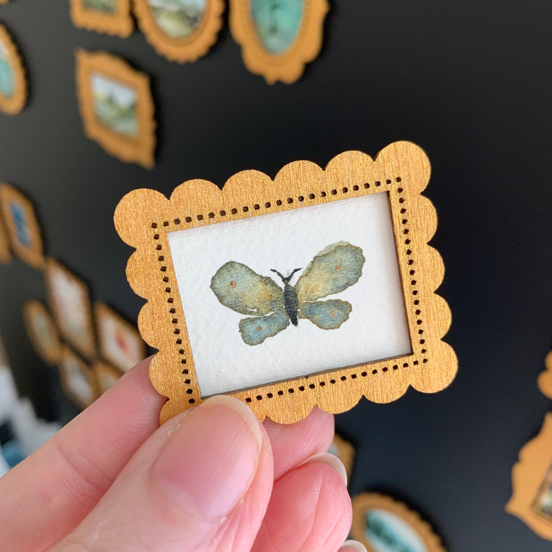 Hand Painted Fridge Magnet Set - 5 Framed Mini Paintings
