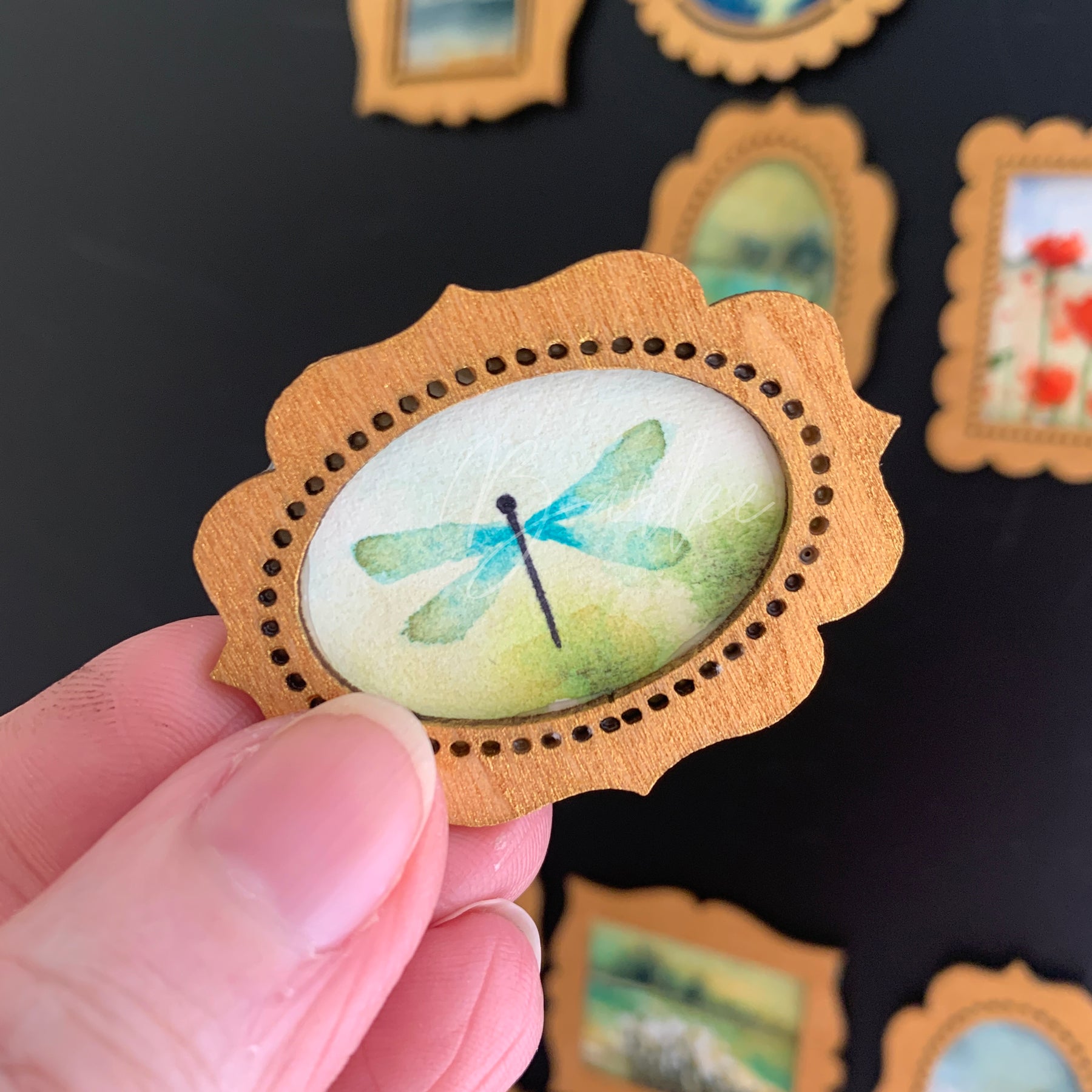 Hand Painted Fridge Magnet Set - 5 Framed Mini Paintings