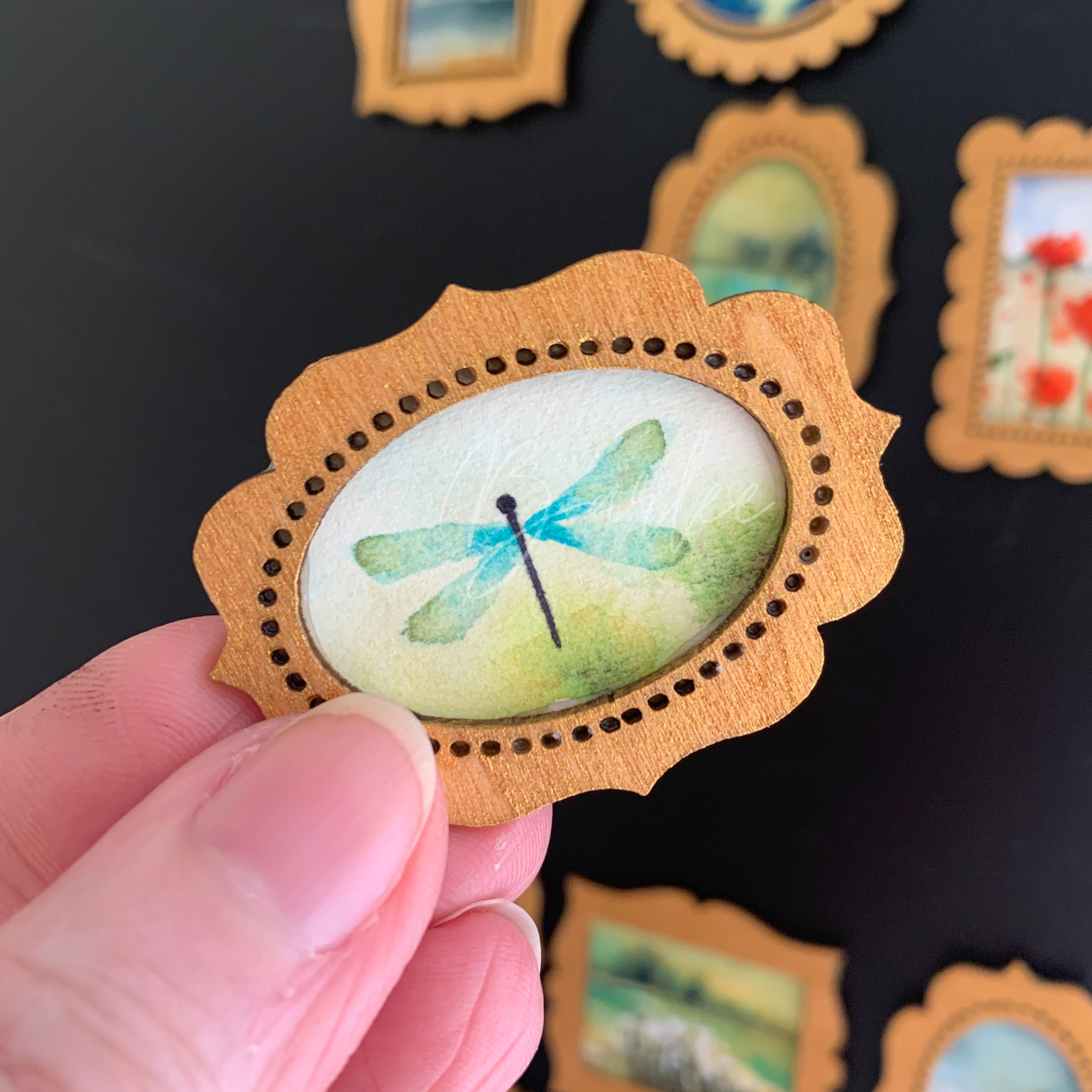 Hand Painted Fridge Magnet Set - 5 Framed Mini Paintings