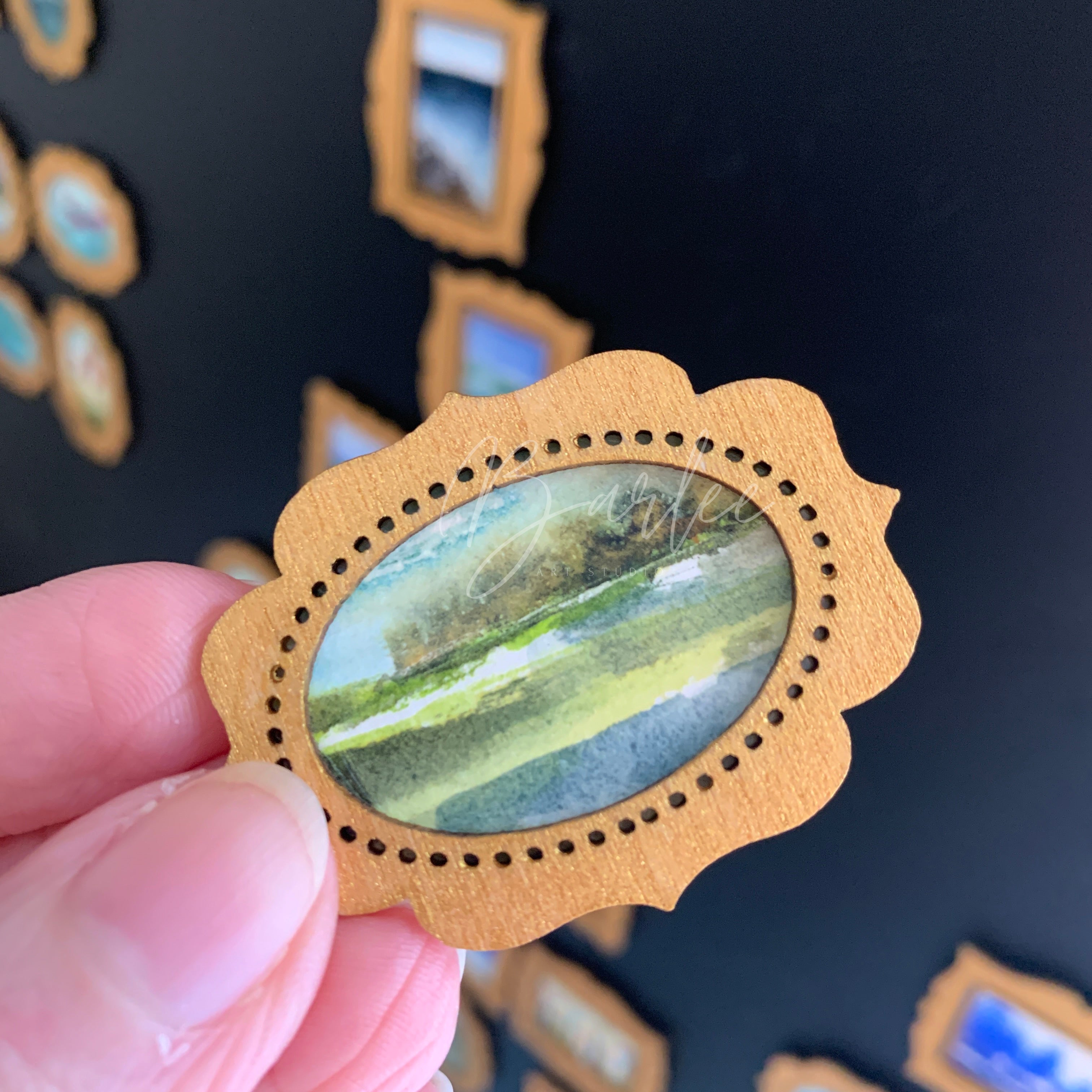 Hand Painted Fridge Magnet Set - 5 Framed Mini Paintings