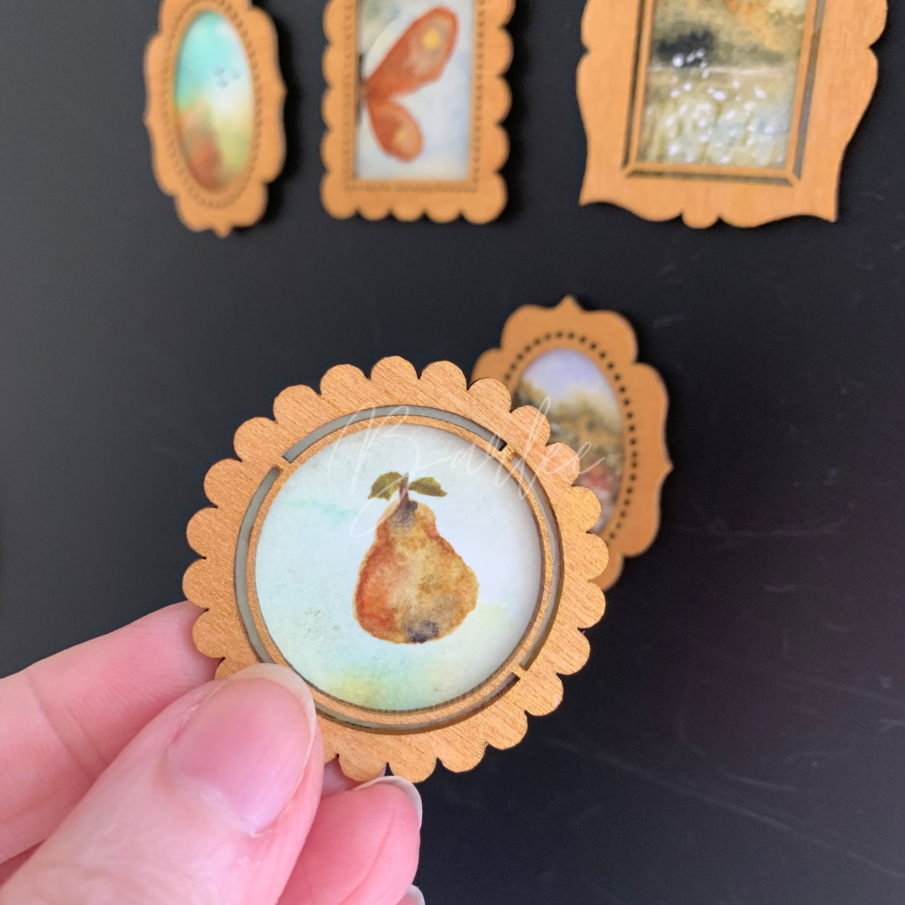 Hand Painted Fridge Magnet Set - 5 Framed Mini Paintings
