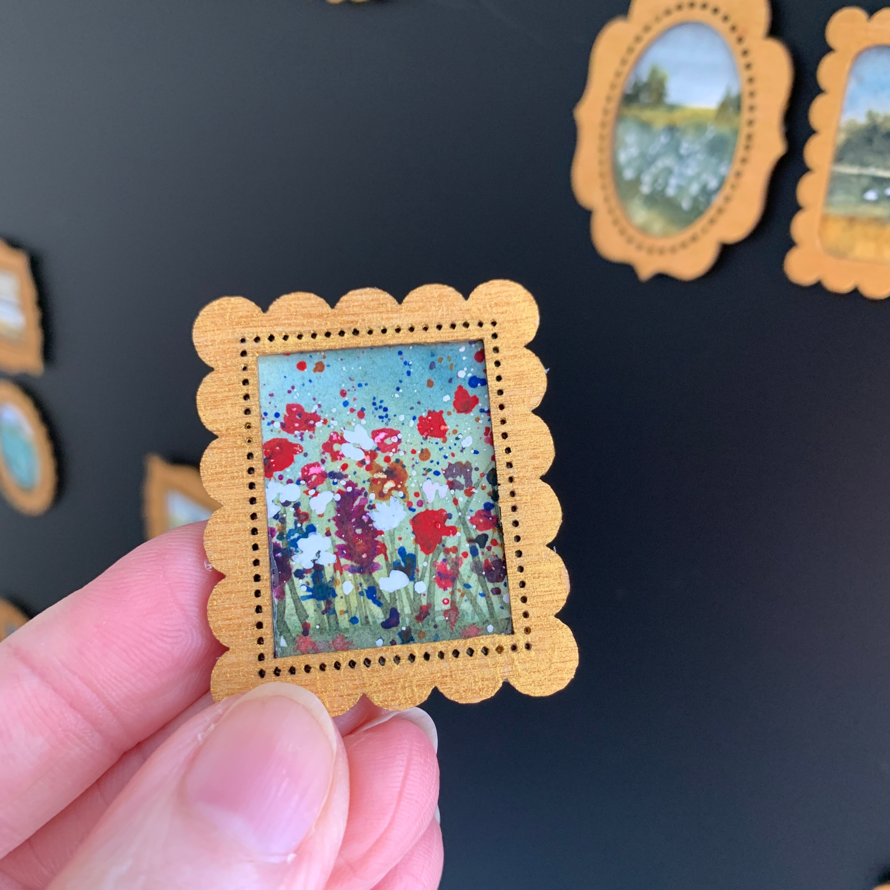 Hand Painted Fridge Magnet Set - 5 Framed Mini Paintings