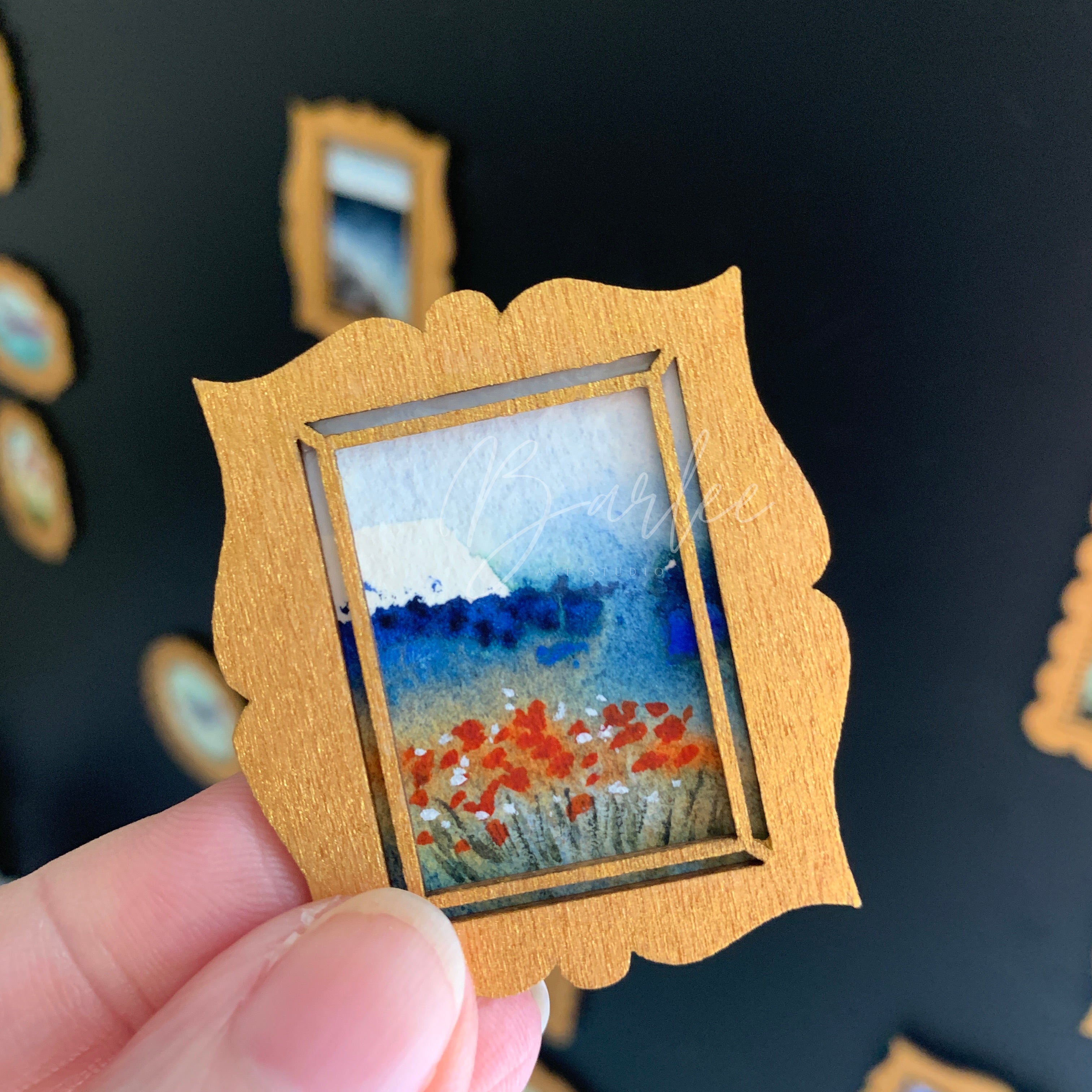 Hand Painted Fridge Magnet Set - 5 Framed Mini Paintings