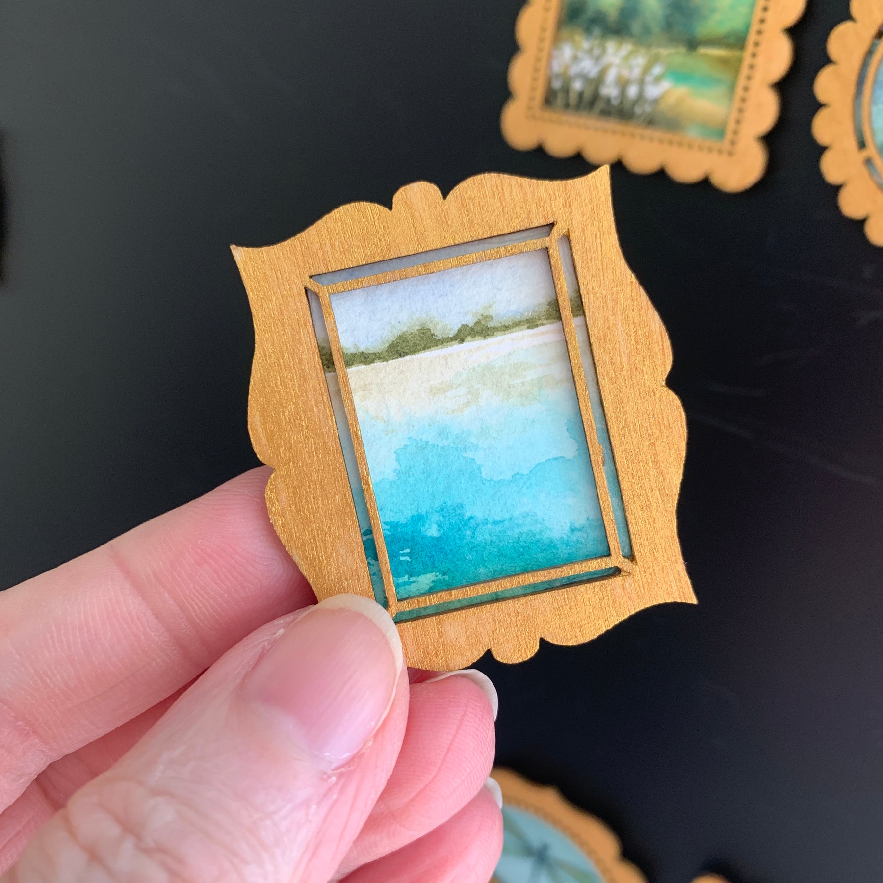 Hand Painted Fridge Magnet Set - 5 Framed Mini Paintings