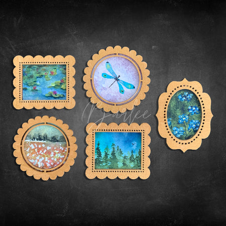 Hand Painted Fridge Magnet Set - 5 Framed Mini Paintings