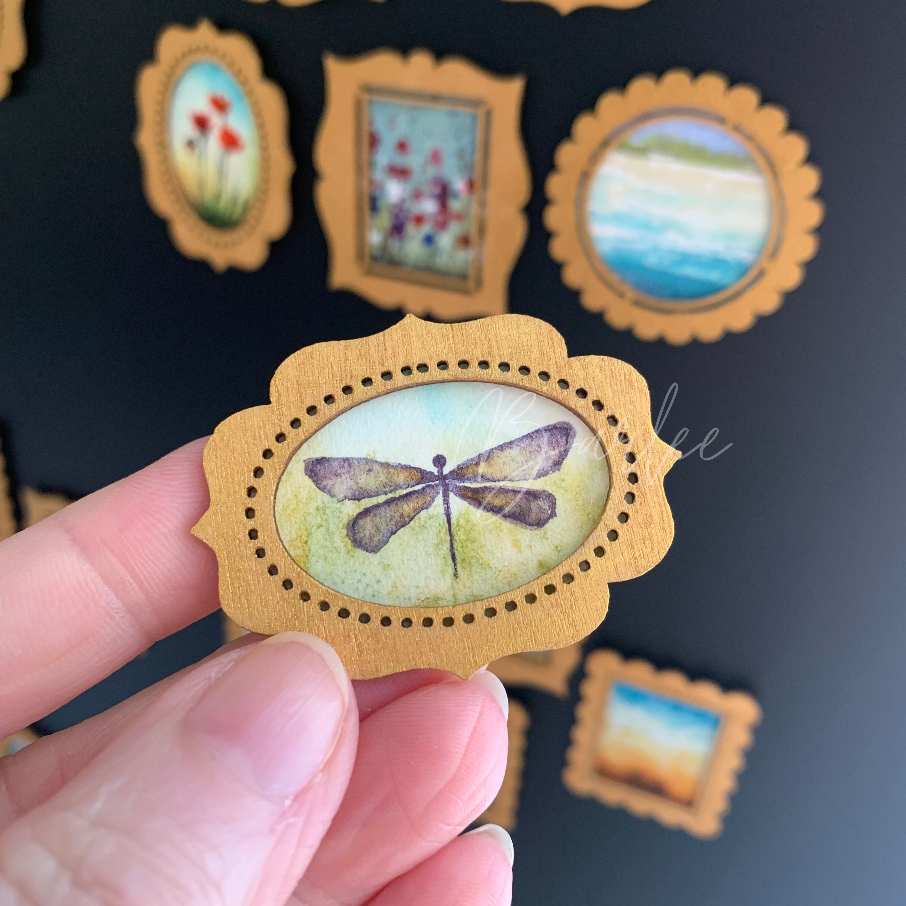 Hand Painted Fridge Magnet Set - 5 Framed Mini Paintings