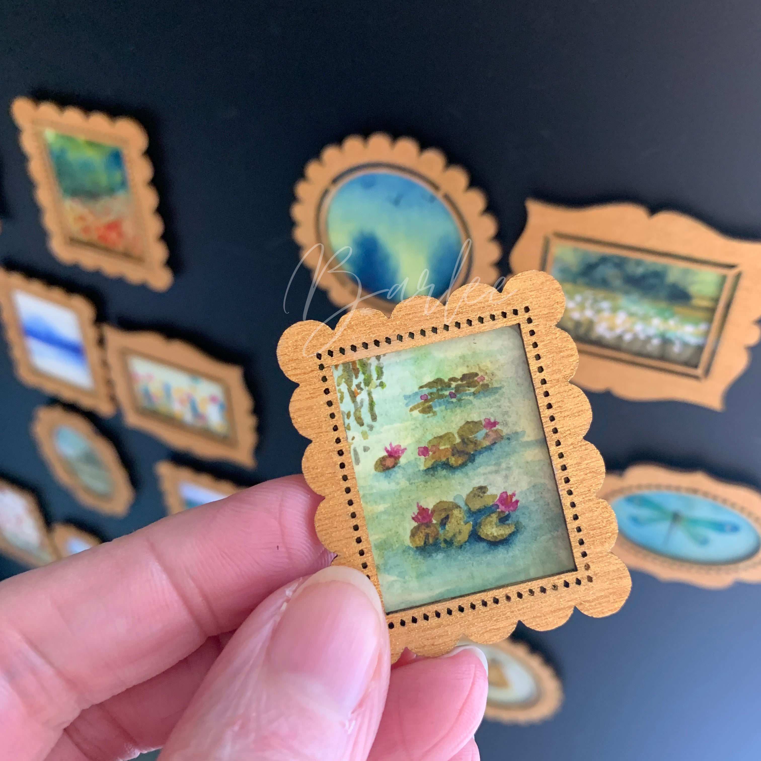Hand Painted Fridge Magnet Set - 5 Framed Mini Paintings