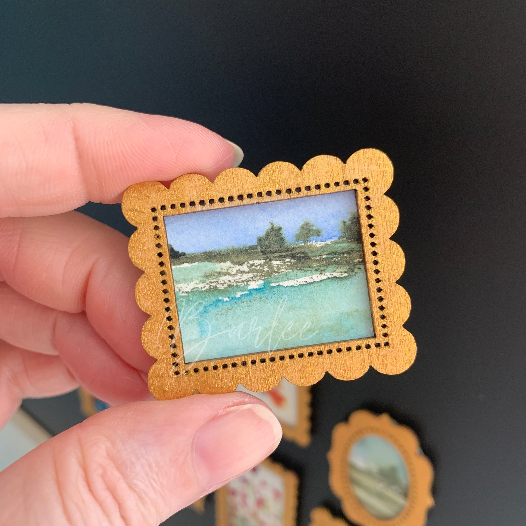 Hand Painted Fridge Magnet Set - 5 Framed Mini Paintings
