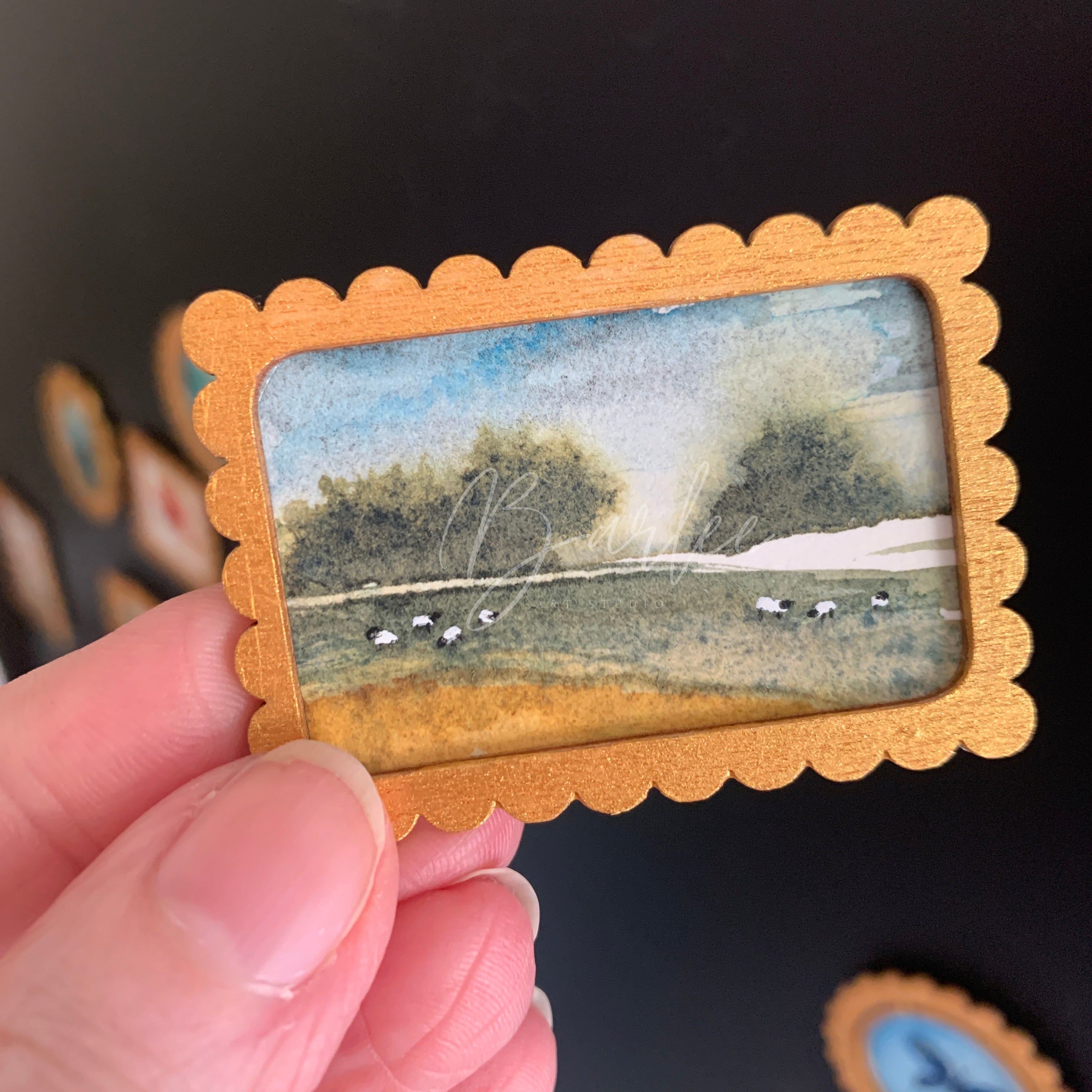 Hand Painted Fridge Magnet Set - 5 Framed Mini Paintings