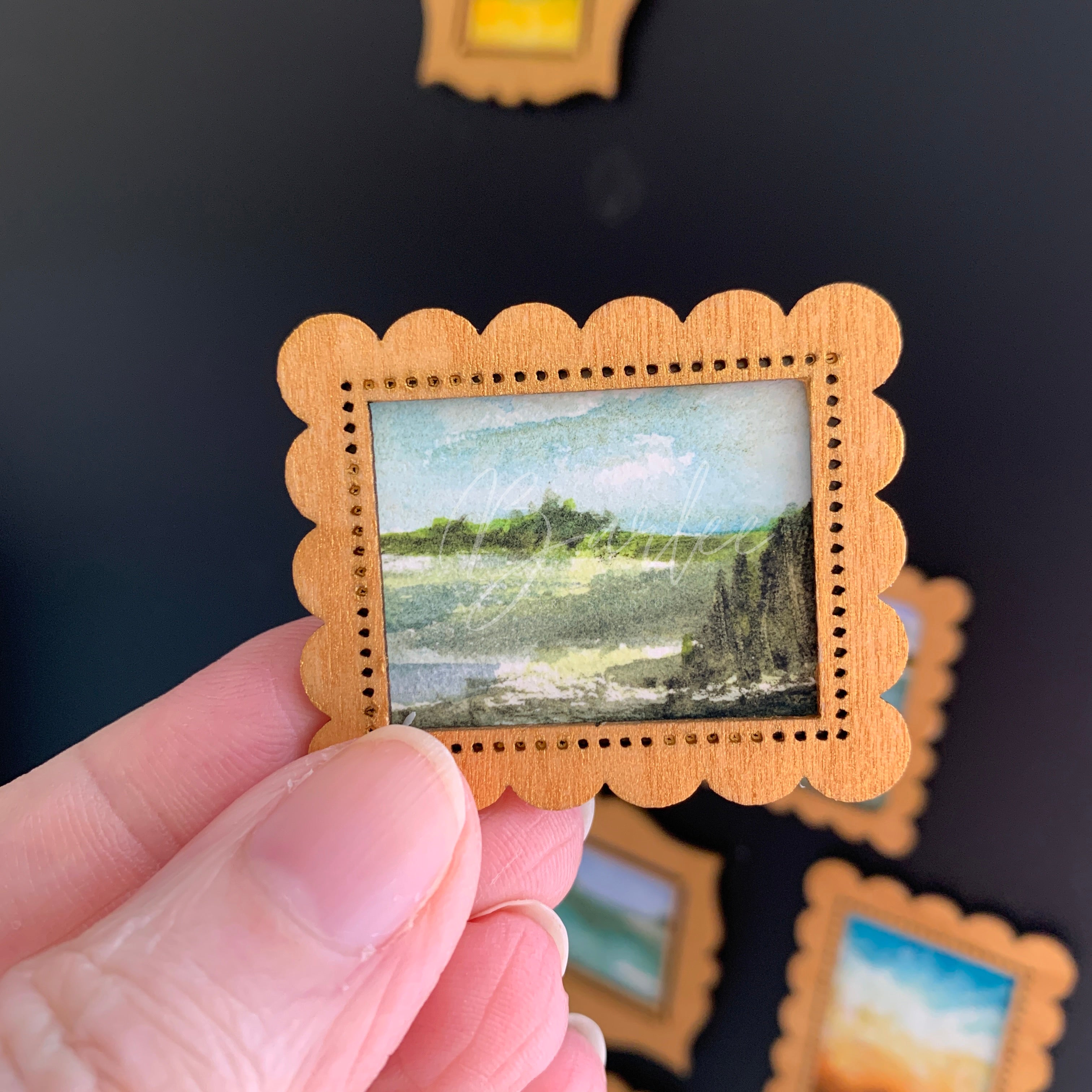 Hand Painted Fridge Magnet Set - 5 Framed Mini Paintings
