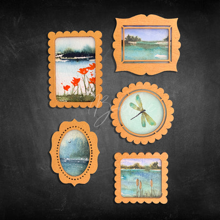 Hand Painted Fridge Magnet Set - 5 Framed Mini Paintings