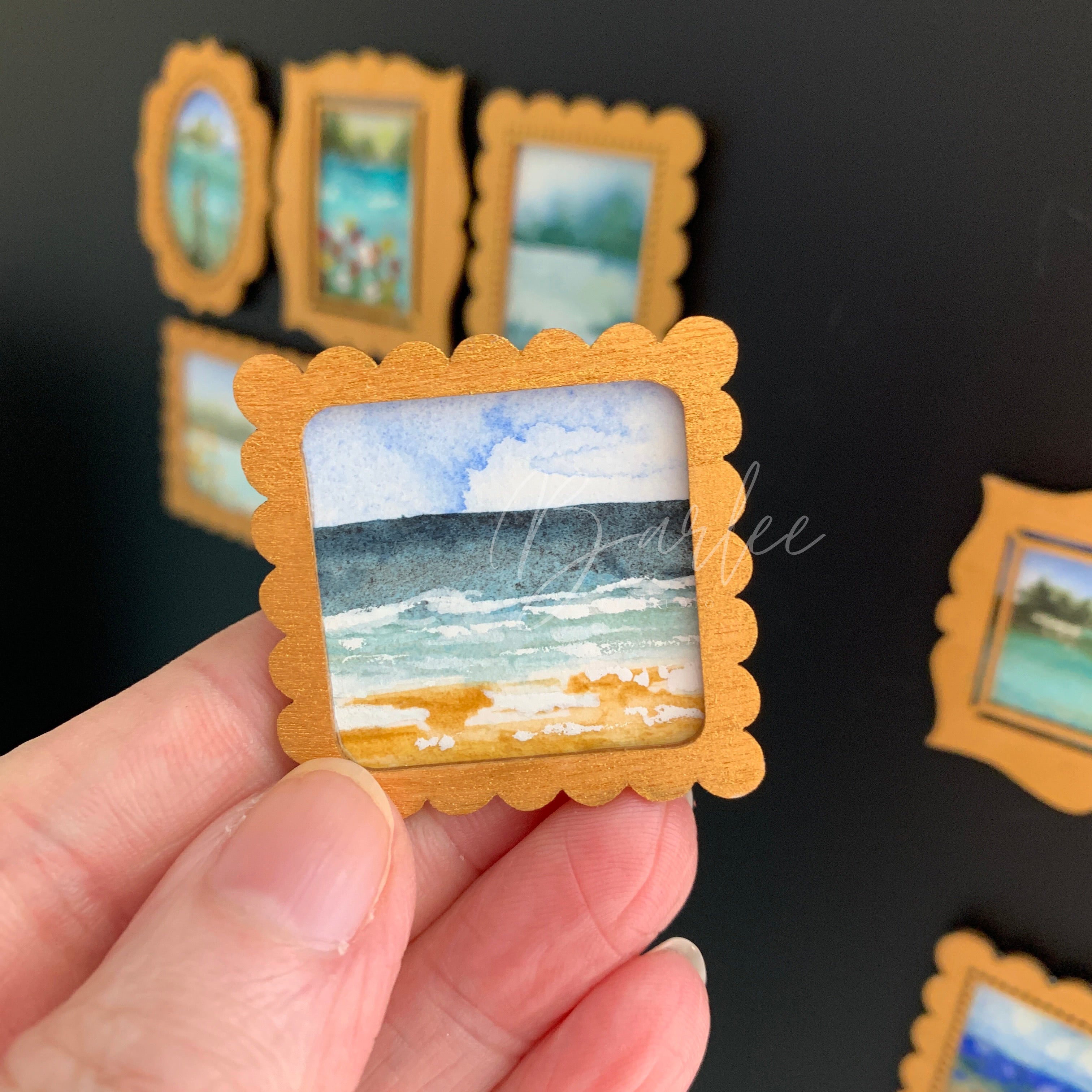 Hand Painted Fridge Magnet Set - 5 Framed Mini Paintings