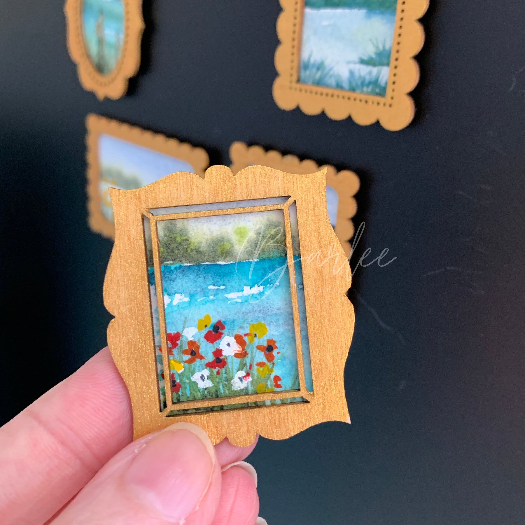 Hand Painted Fridge Magnet Set - 5 Framed Mini Paintings