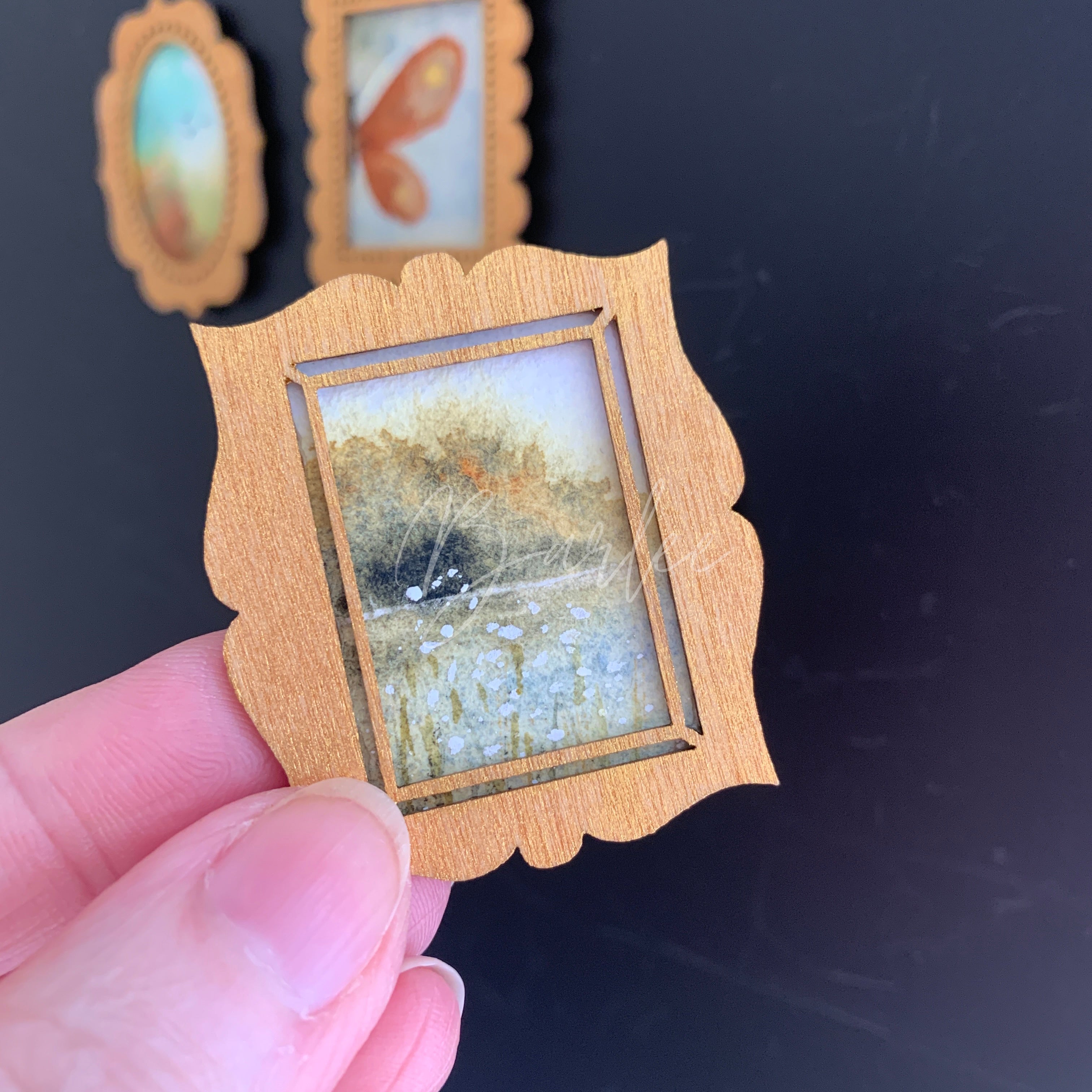 Hand Painted Fridge Magnet Set - 5 Framed Mini Paintings