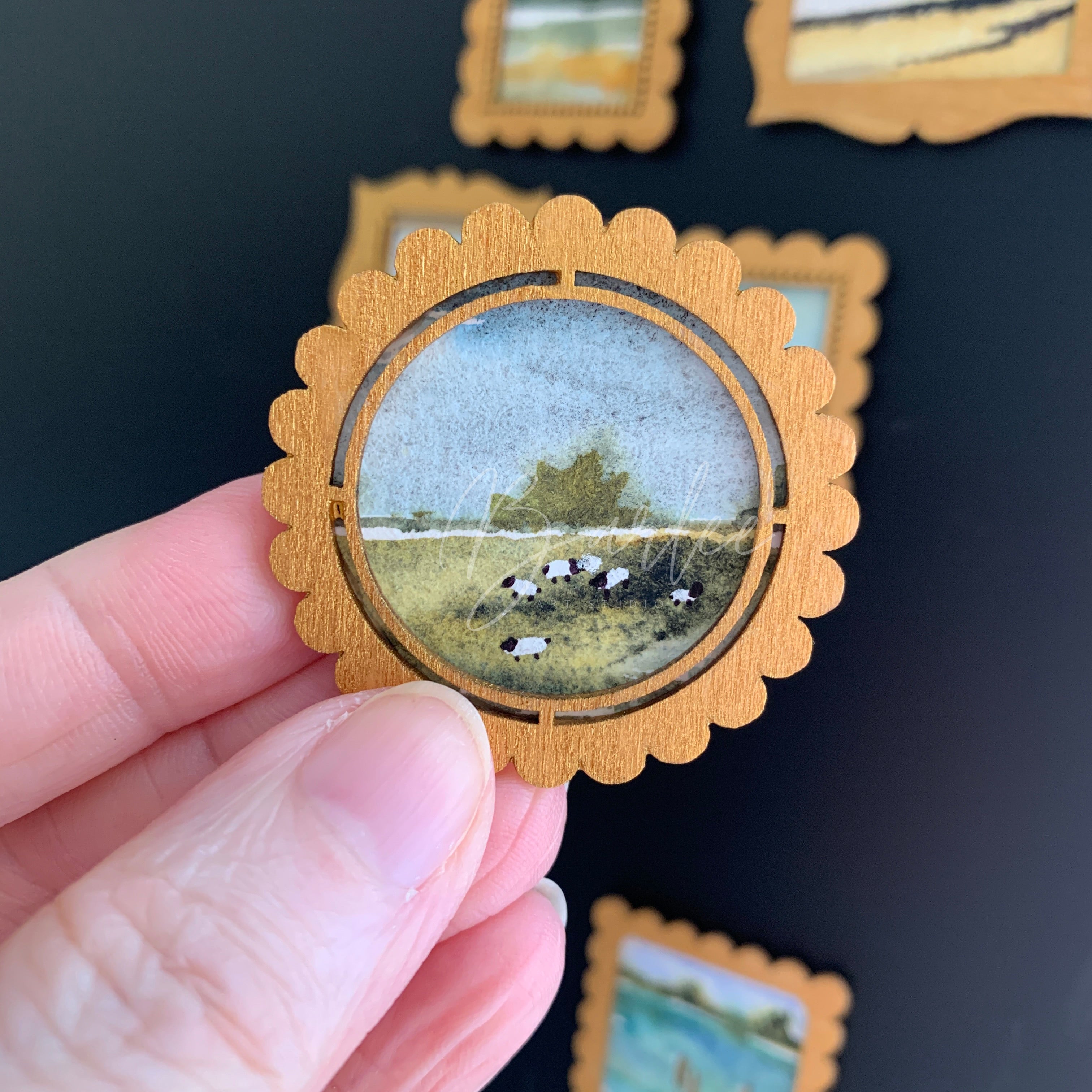 Hand Painted Fridge Magnet Set - 5 Framed Mini Paintings