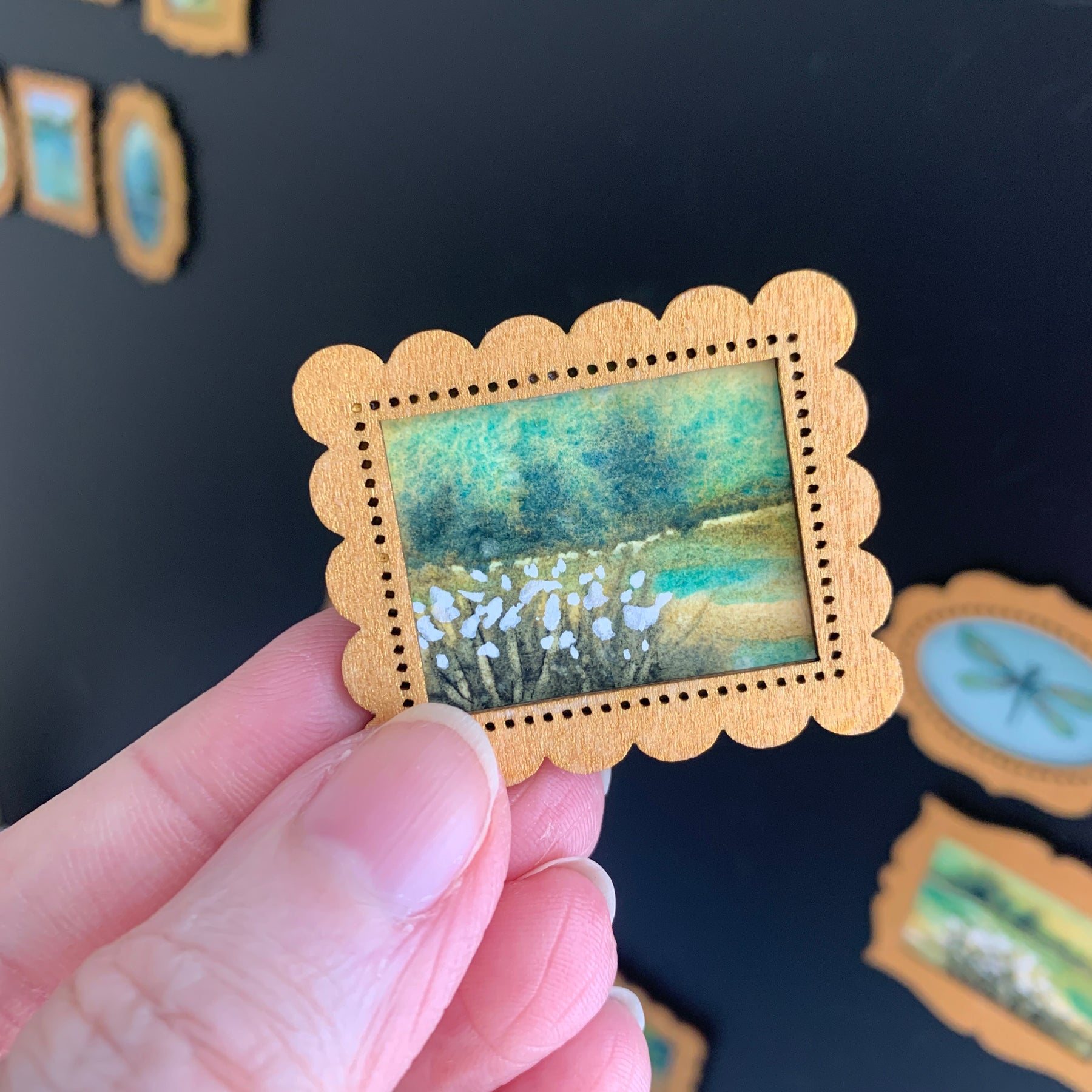 Hand Painted Fridge Magnet Set - 5 Framed Mini Paintings