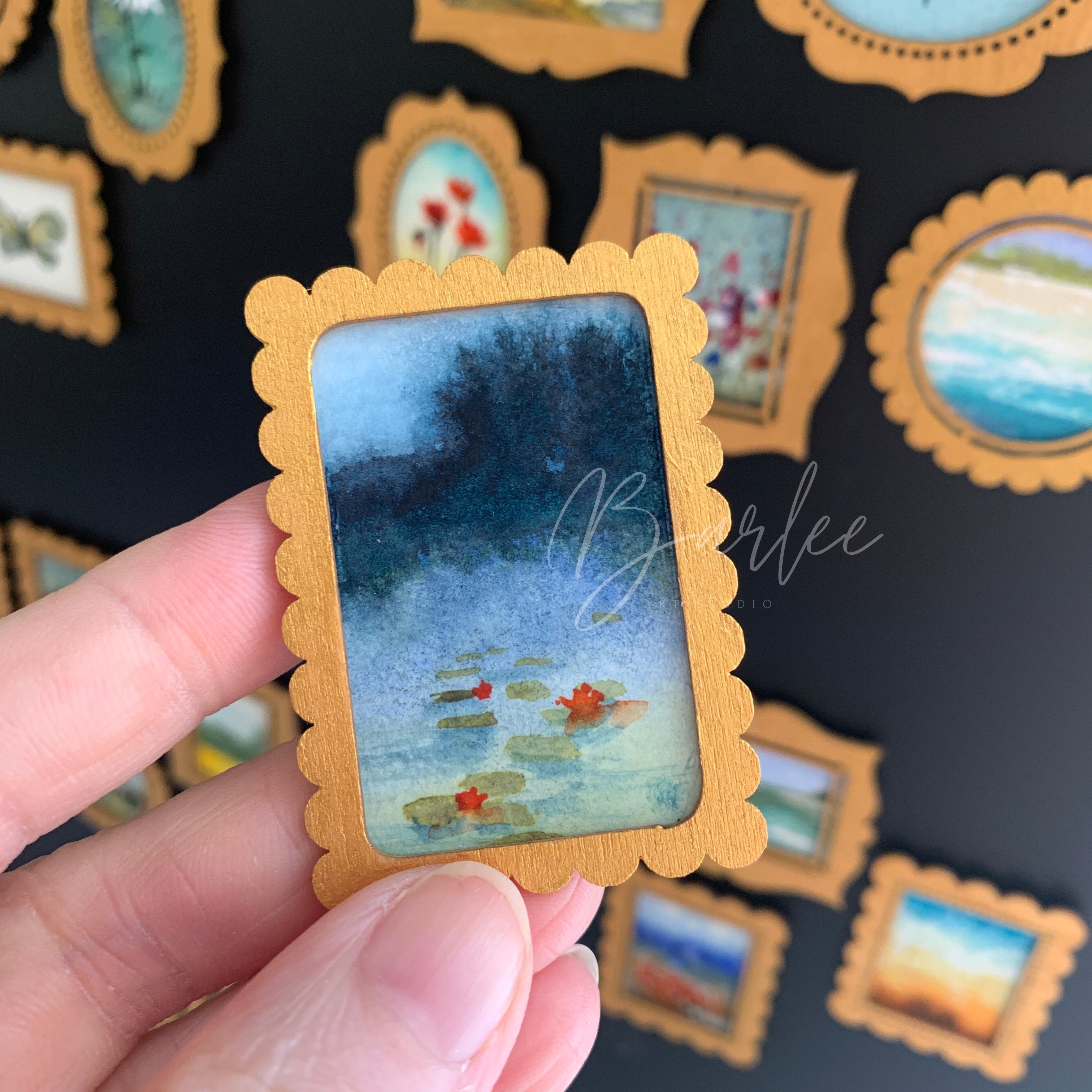 Hand Painted Fridge Magnet Set - 5 Framed Mini Paintings