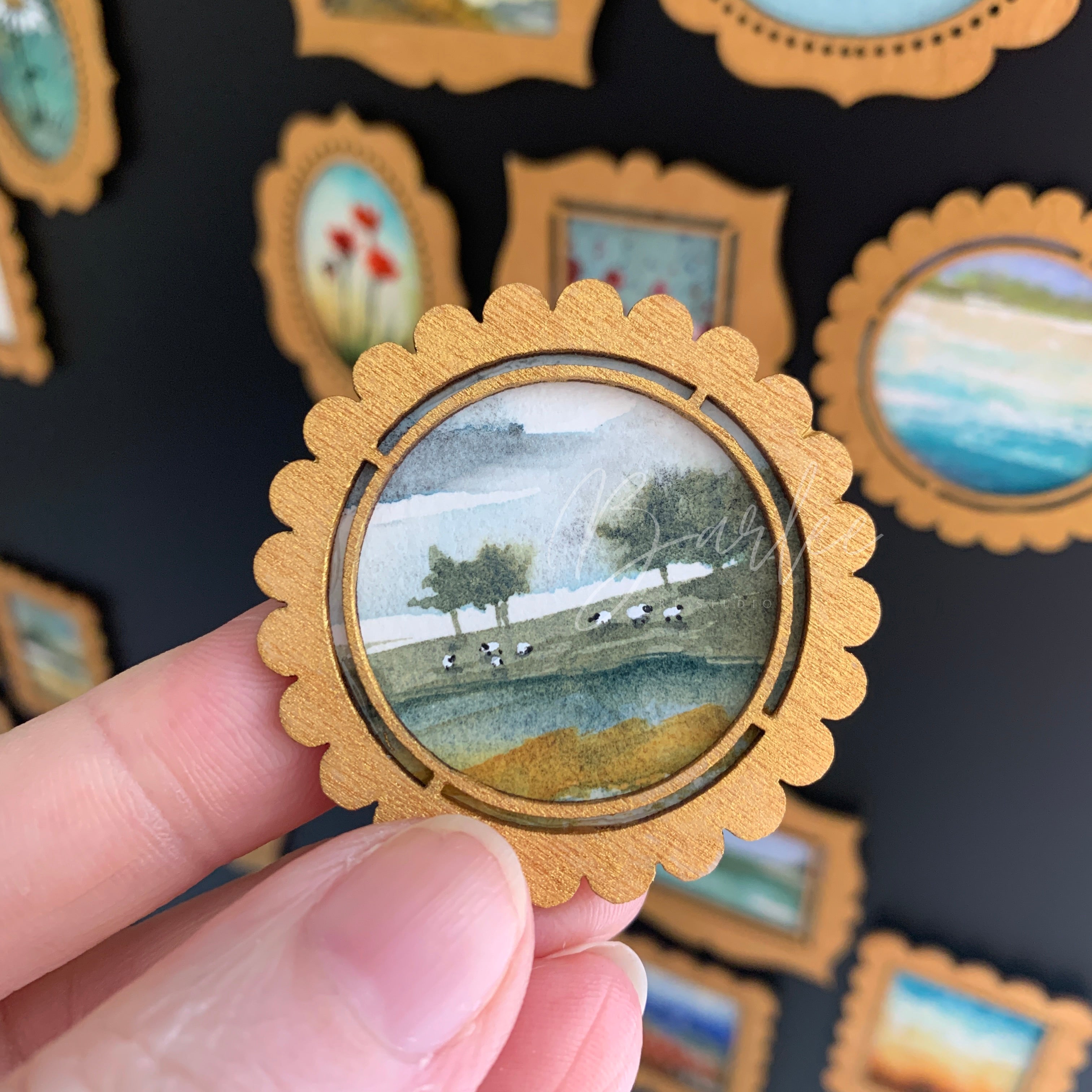 Hand Painted Fridge Magnet Set - 5 Framed Mini Paintings