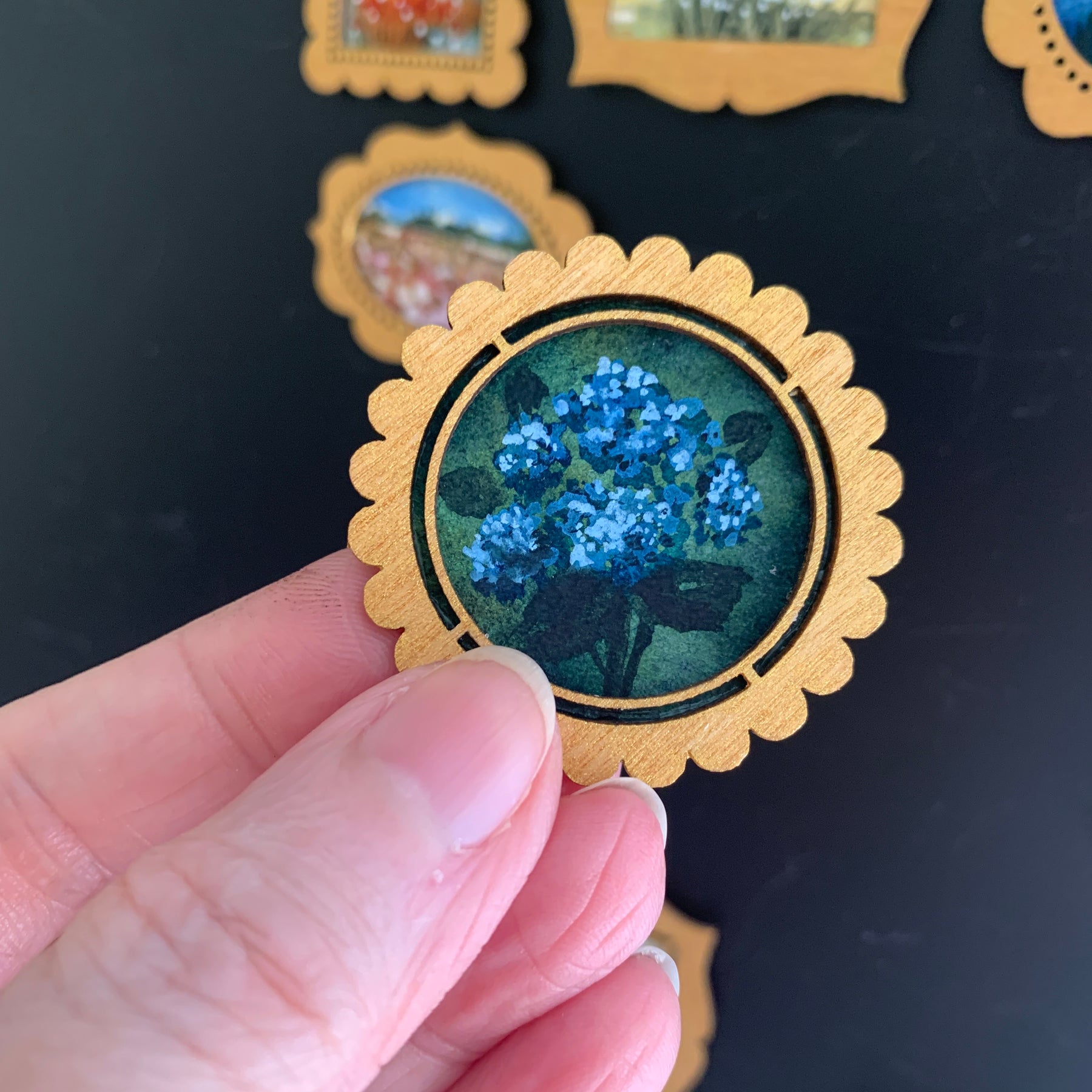 Hand Painted Fridge Magnet Set - 5 Framed Mini Paintings
