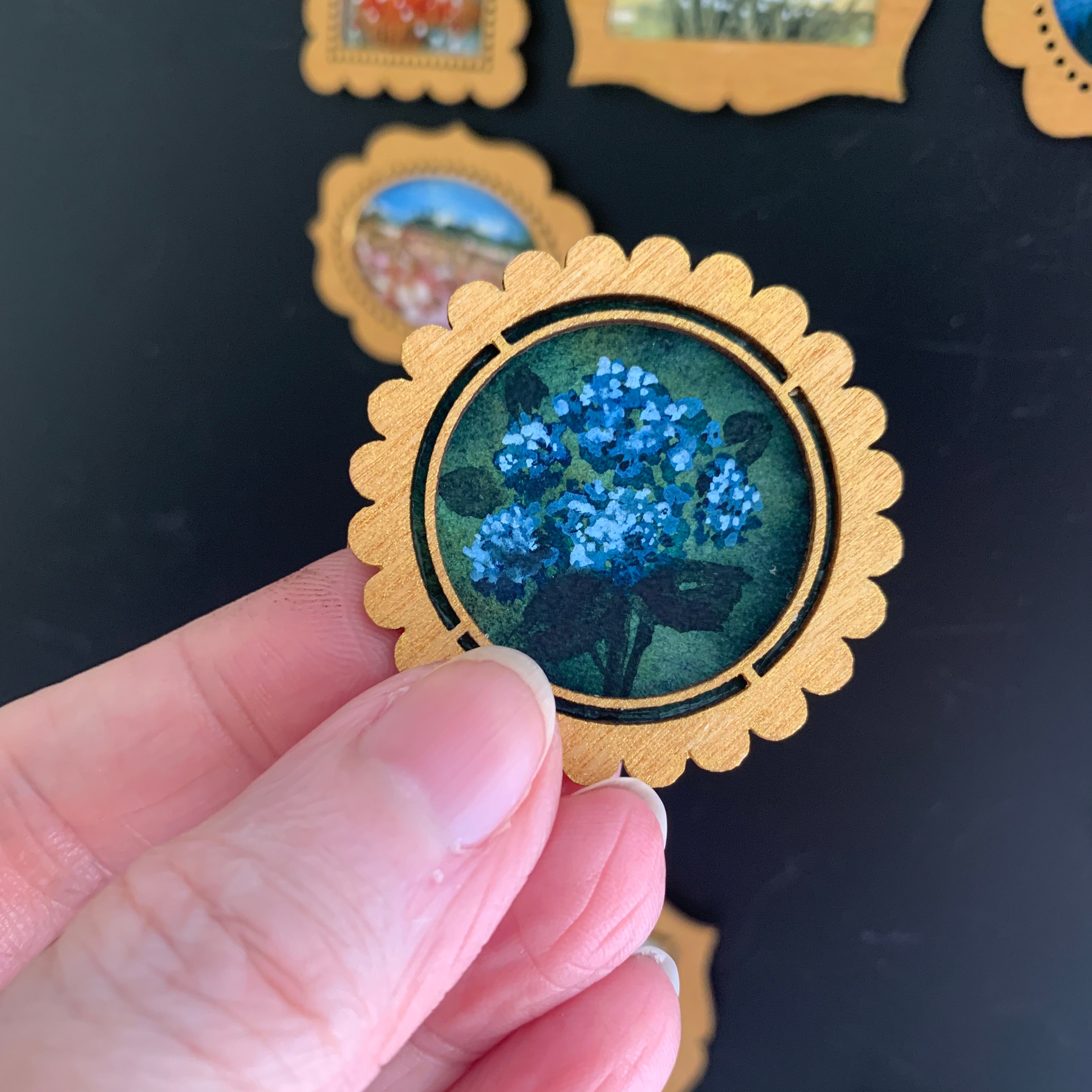 Hand Painted Fridge Magnet Set - 5 Framed Mini Paintings