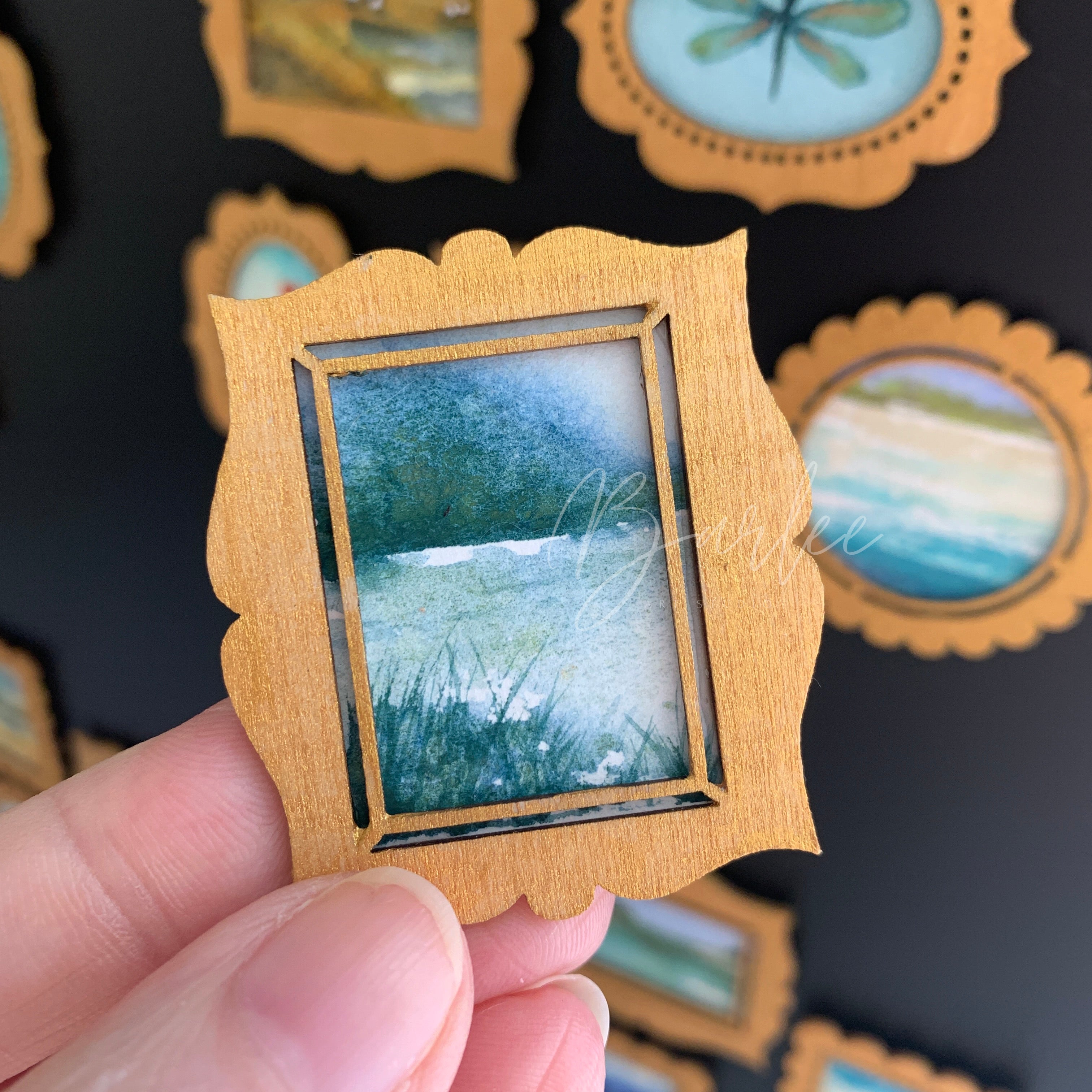 Hand Painted Fridge Magnet Set - 5 Framed Mini Paintings