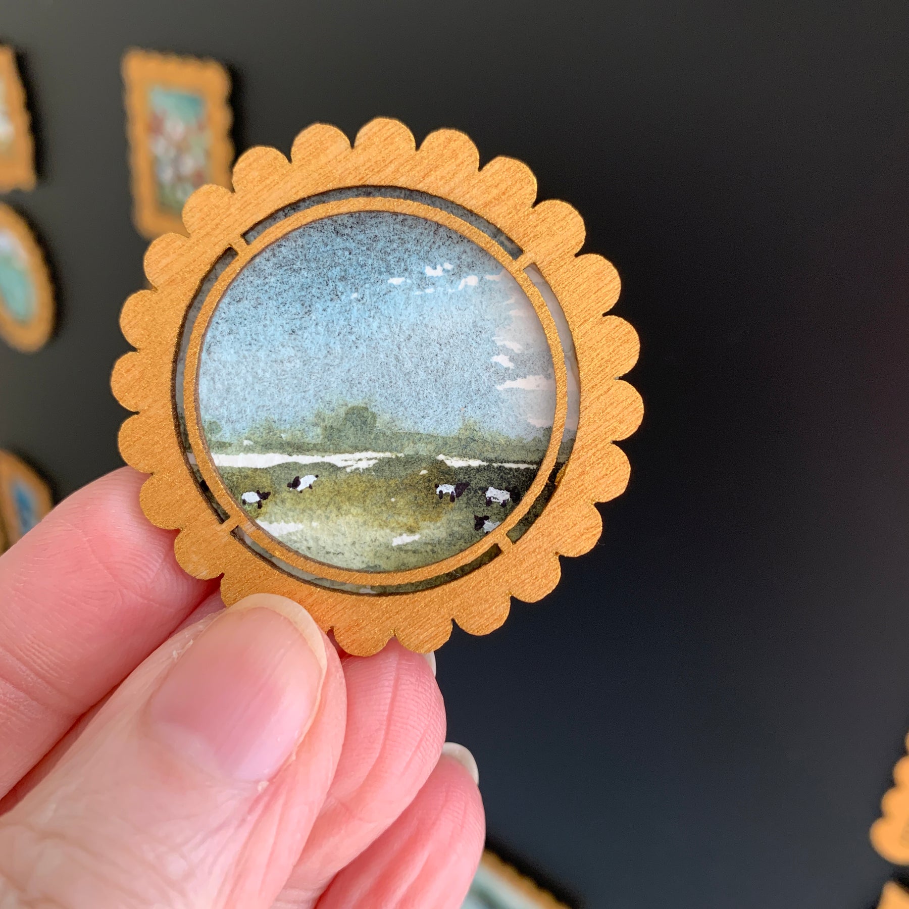 Hand Painted Fridge Magnet Set - 5 Framed Mini Paintings