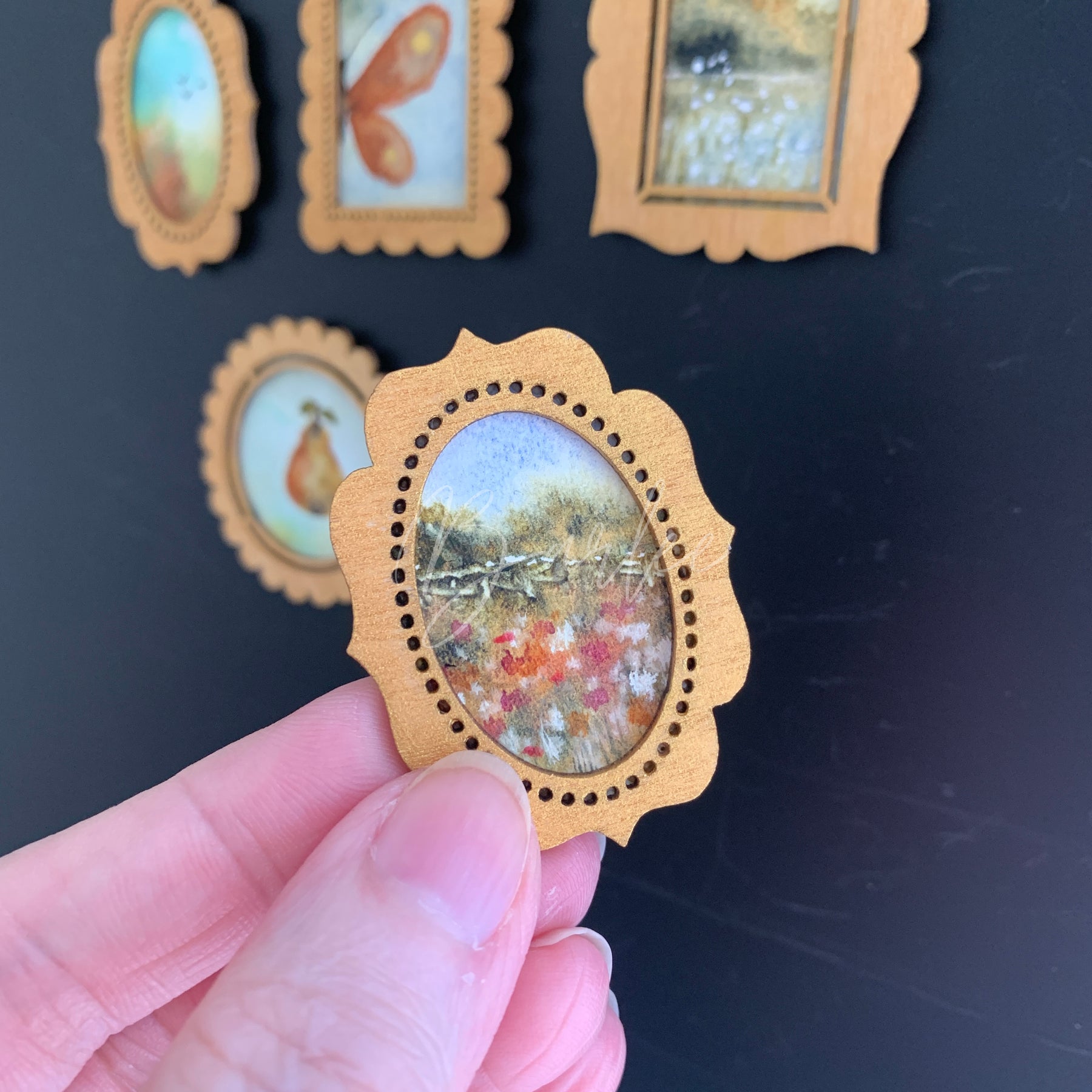 Hand Painted Fridge Magnet Set - 5 Framed Mini Paintings
