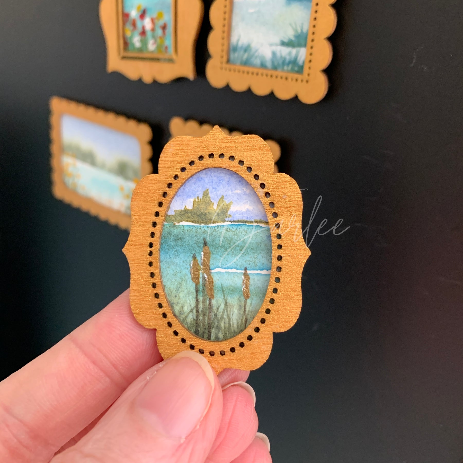 Hand Painted Fridge Magnet Set - 5 Framed Mini Paintings