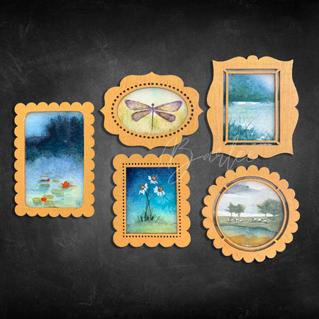 Hand Painted Fridge Magnet Set - 5 Framed Mini Paintings