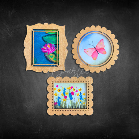 Hand Painted Fridge Magnet Set - 3 Framed Mini Paintings
