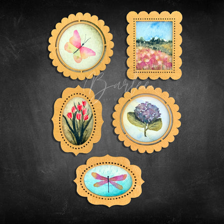Hand Painted Fridge Magnet Set - 5 Framed Mini Paintings