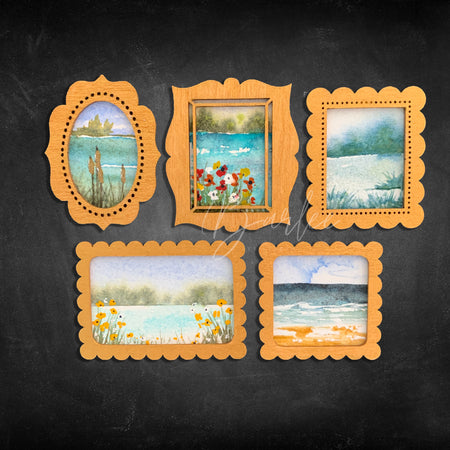 Hand Painted Fridge Magnet Set - 5 Framed Mini Paintings