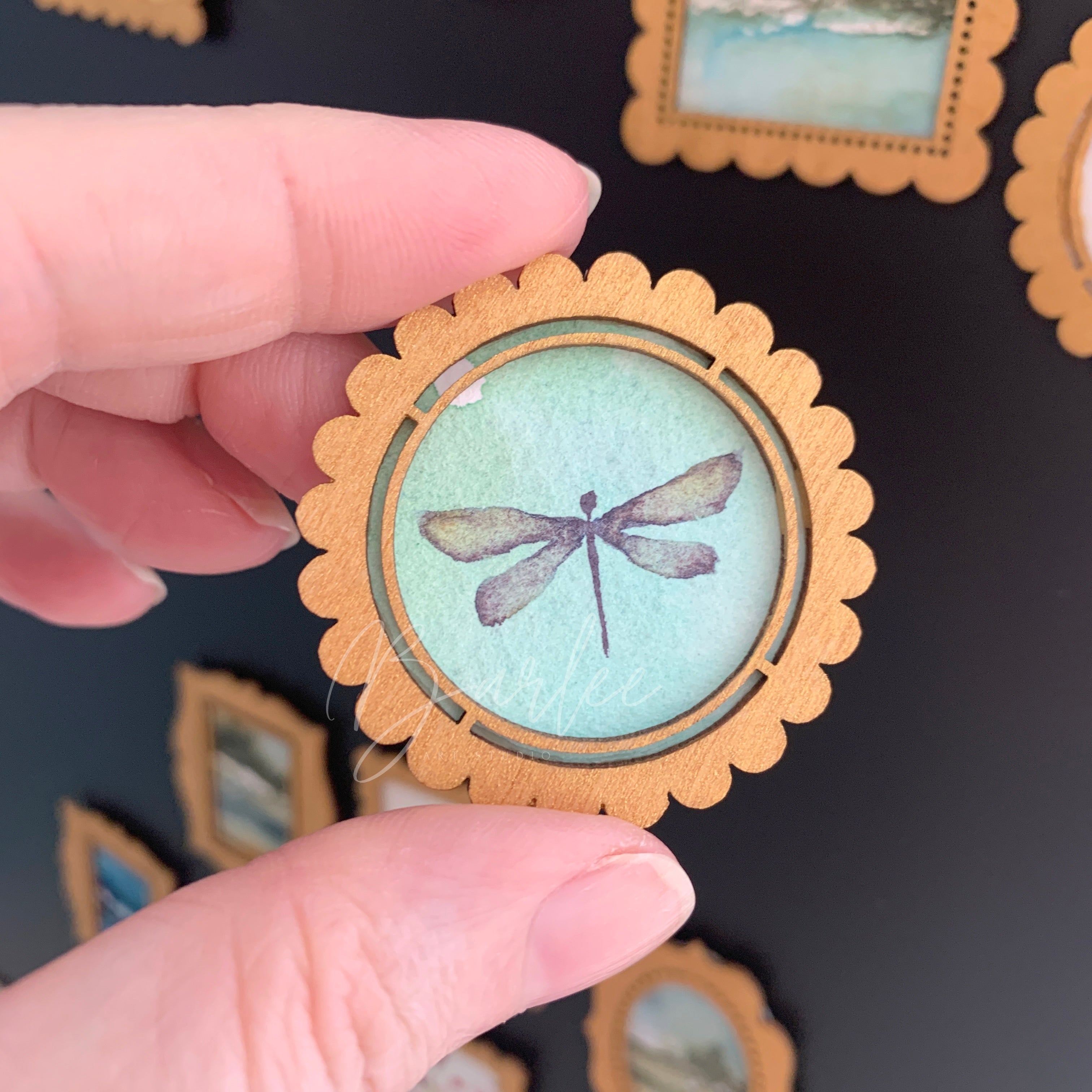 Hand Painted Fridge Magnet Set - 5 Framed Mini Paintings