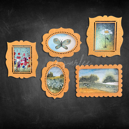 Hand Painted Fridge Magnet Set - 5 Framed Mini Paintings