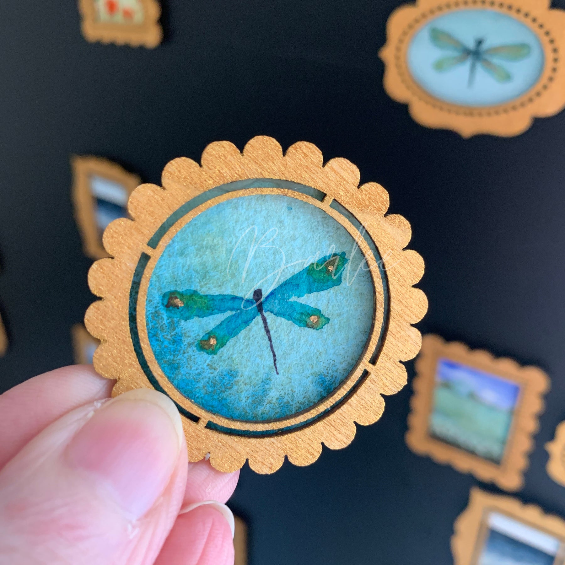 Hand Painted Fridge Magnet Set - 5 Framed Mini Paintings