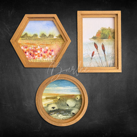 Large Hand Painted Fridge Magnet Set - 3 Framed Original Mini Paintings